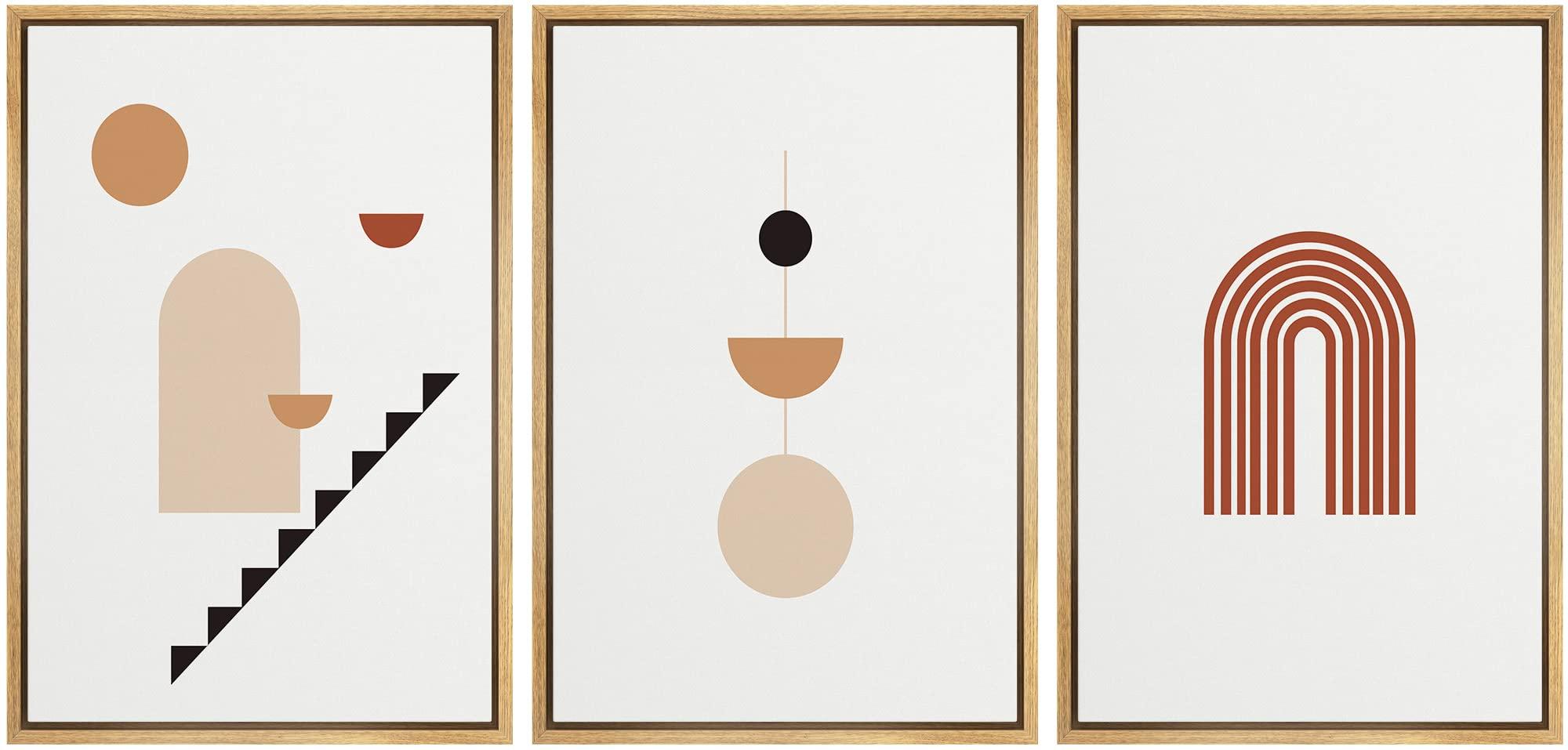 IDEA4WALL IDEA4WALL Framed Wall Art Print Set Mid-Century Negative Space Polygon Variety Abstract Patterns Digital Art Pop Art Bohemian Colorful Warm for Living Room, Bedroom, Office - 16"x24"x3 Natural