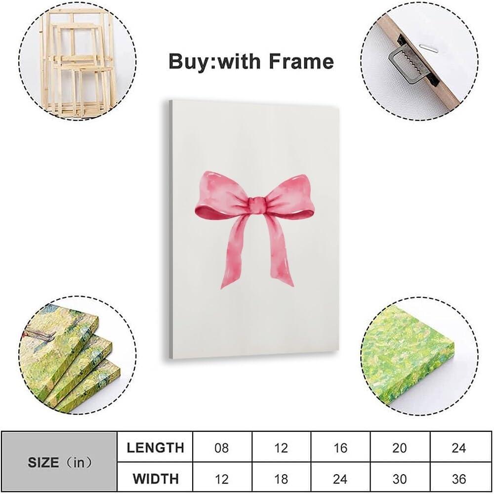 Generic Pink Poquette Bows Poster Coquette Room Decor Preppy Poster Pink Poquette Bows Canvas Print Beautiful Dorm Room Room Teenage Wall Art Bedroom Wall Decoration16x24inch Framed