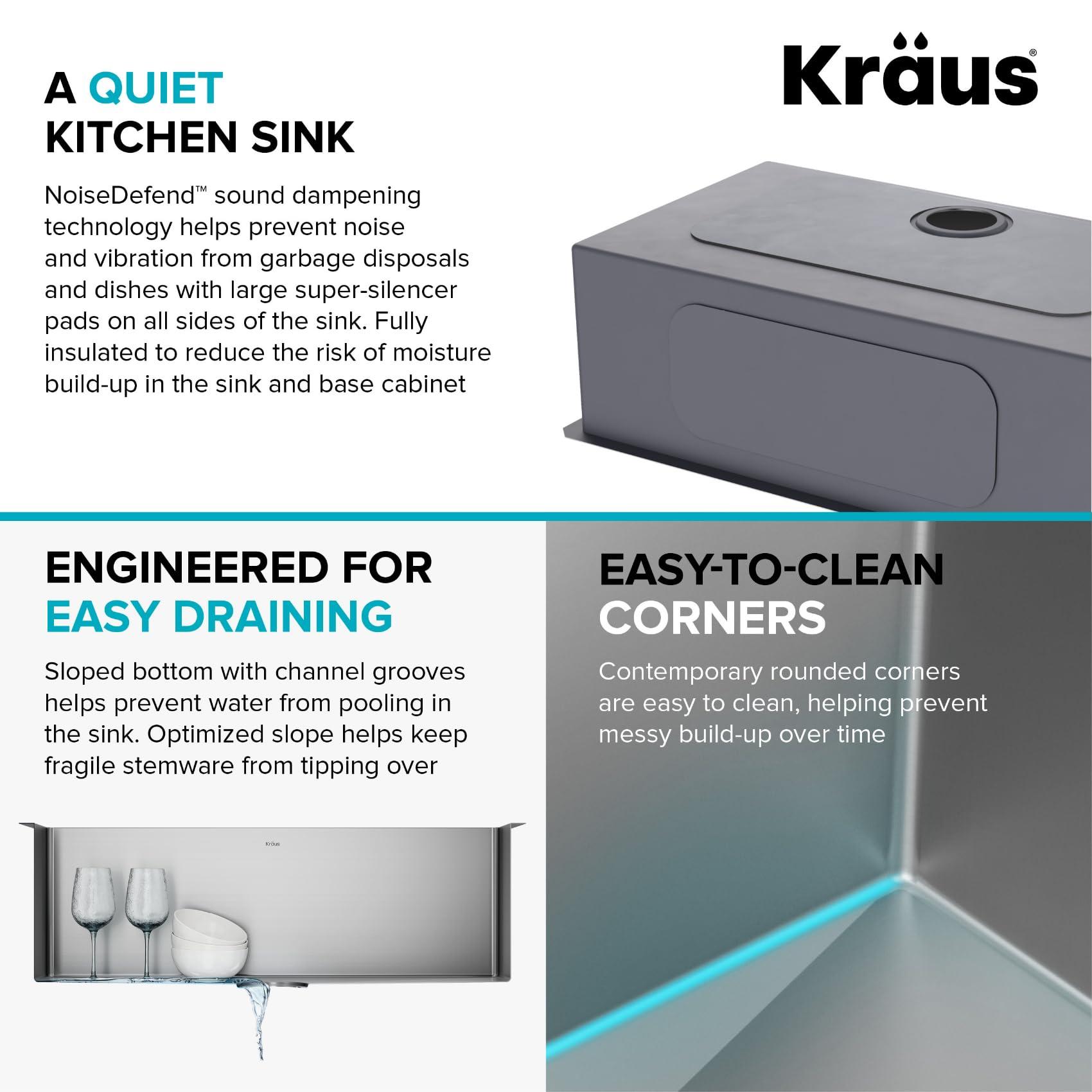 Kraus Kraus KHU100-32 Standart PRO 16 Gauge Undermount Single Bowl Stainless Steel Kitchen Sink, 32 Inch