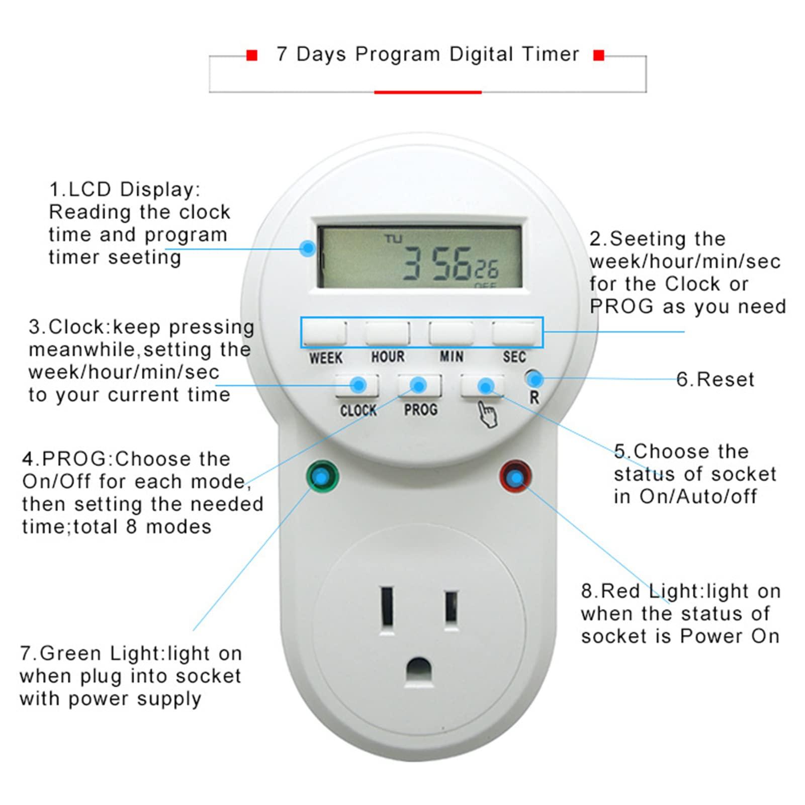 Fdit Digital Programmable Outlet Timer for Lights, Kitchen Appliances, Chargers, Daylight Saving Time Function with 7 Operation Buttons