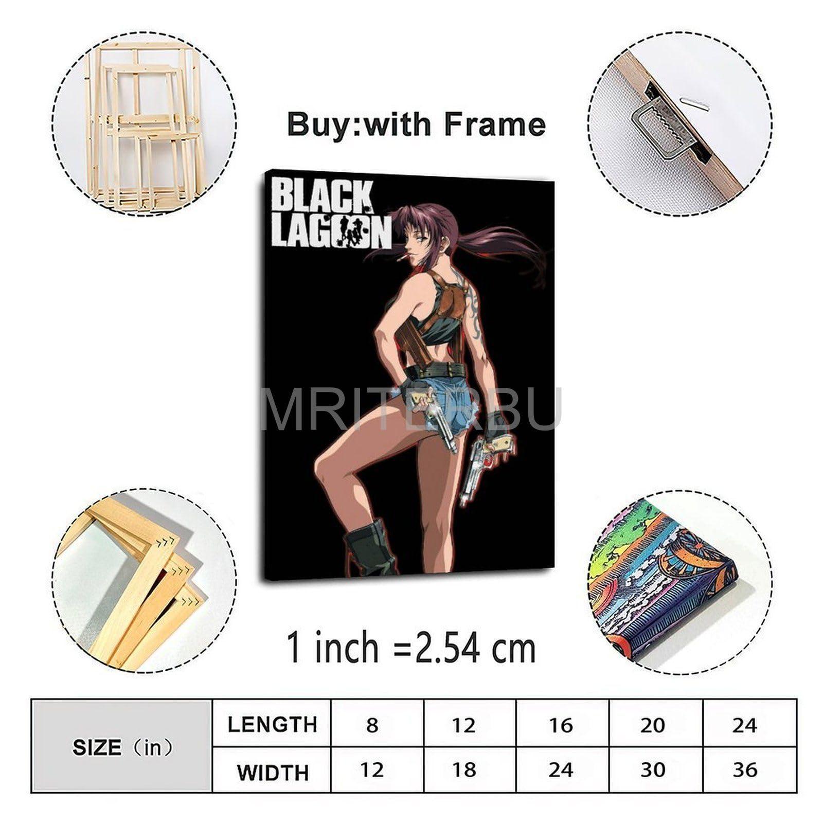 MRITERBU MRITERBU Black Lagoon Poster Revy Poster Anime Poster 4 Canvas Painting Wall Art Poster for Bedroom Living Room Decor 16x24inch(40x60cm), Frame-style