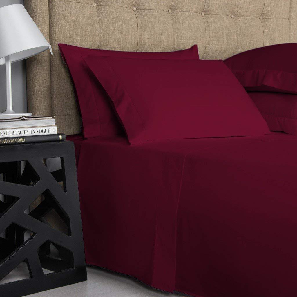 Sophia Cotton Club Split-King Adjustable King Bed Sheets Luxury Soft 1200-TC Egyptian Cotton 5-Piece Sheets Set with Fully Elastic Fitted Sheet Fits 10-12\" Deep Pocket (Solid, Burgundy)