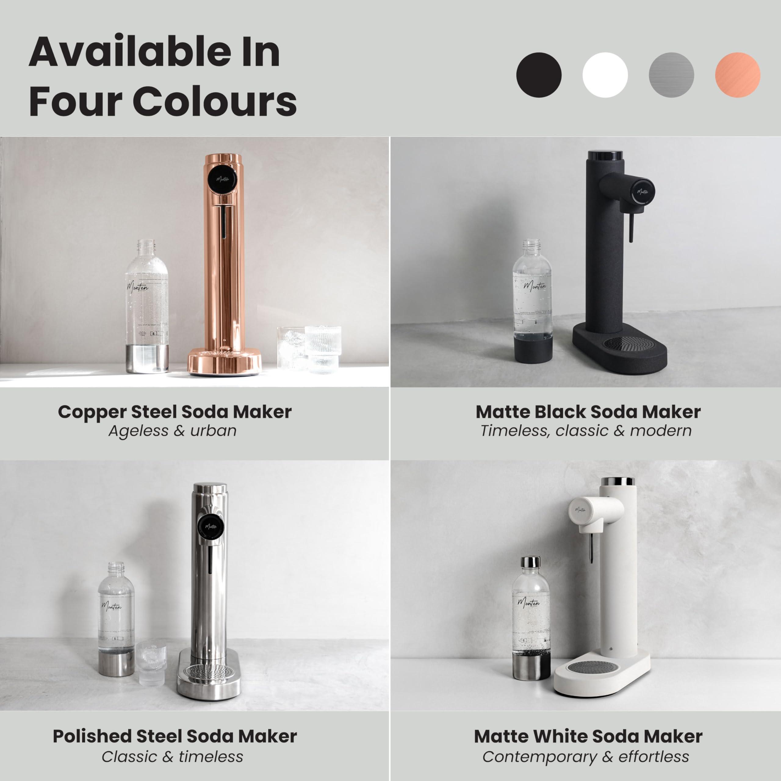 MonTen Soda MonTen Soda Sparkling Water Maker - Matte White Carbonated Water Machine - Includes 900ML Bottle - Made with Premium Stainless Steel - Compatible with Screw-In Sodastream & Soda Sense CO2 Cylinders