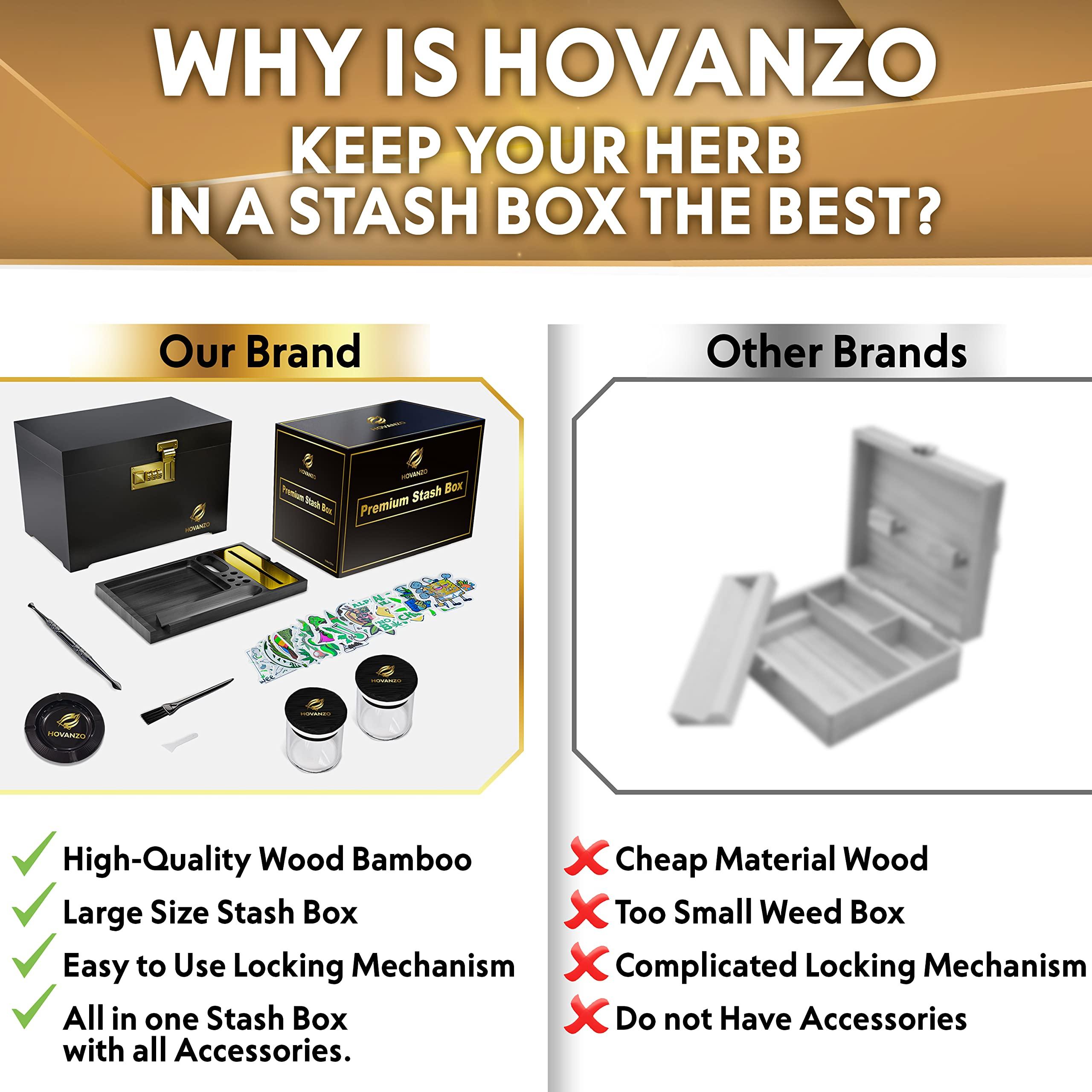 HOVANZO HOVANZO Premium Large Bamboo Box - Decorative Box Wooden Locking Storage Box with Rolling Tray - Decorative Wood Box for Herbs and Accessories - Decorative Box Set with Combination Lock