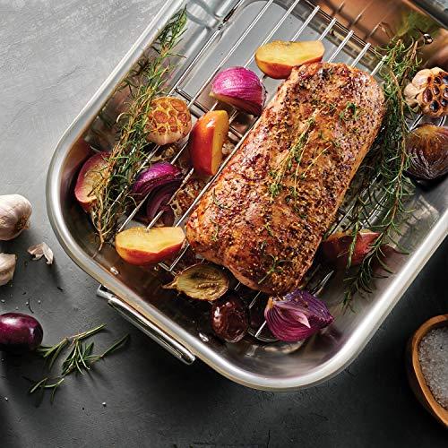 Tramontina Tramontina 16.75-Inch Stainless Steel Roasting Pan with Rack, Flared Edge Turkey Roaster for Oven, Dishwasher Safe, Made in Brazil