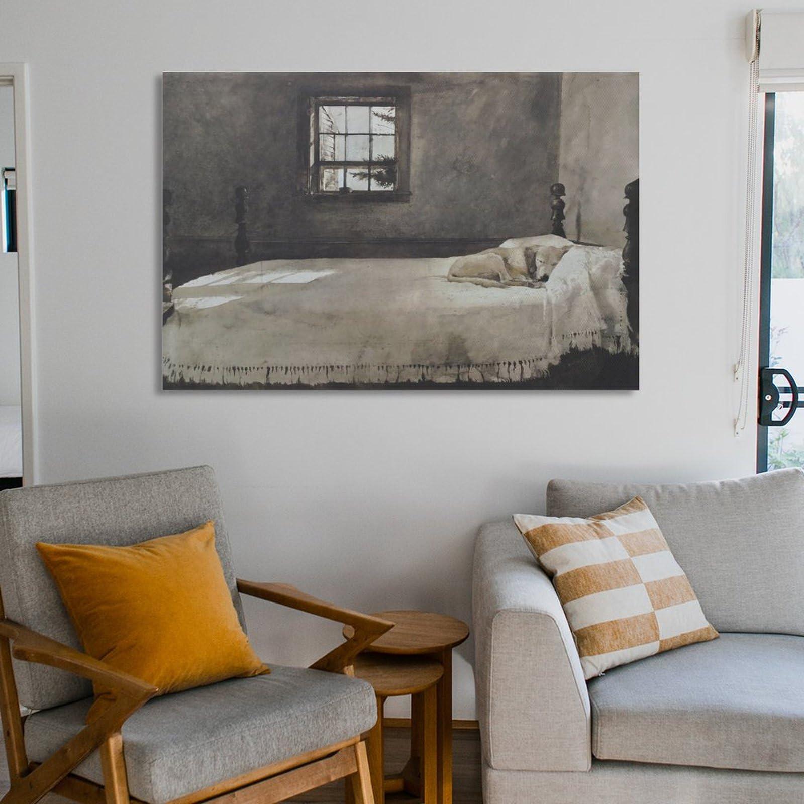 QNAOTQR Master Bedroom by Andrew Wyeth Realism Famous Painting Artist Poster Canvas Wall Art Print Suitable Canvas Wall Art Prints for Wall Decor Room Decor Bedroom Decor Gifts 24x36inch(60x90cm) Unframe-st