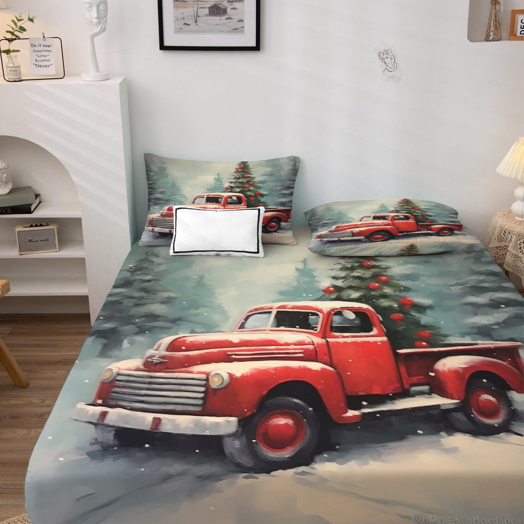zcsm zcsm Classic Cars Sheets Full Size - Christmas Bedding Sheets & Pillowcases - 100% Microfiber, High Thread Count Print, Flat Sheet & Deep Pocket Fitted Sheet & 2 Pillowcases