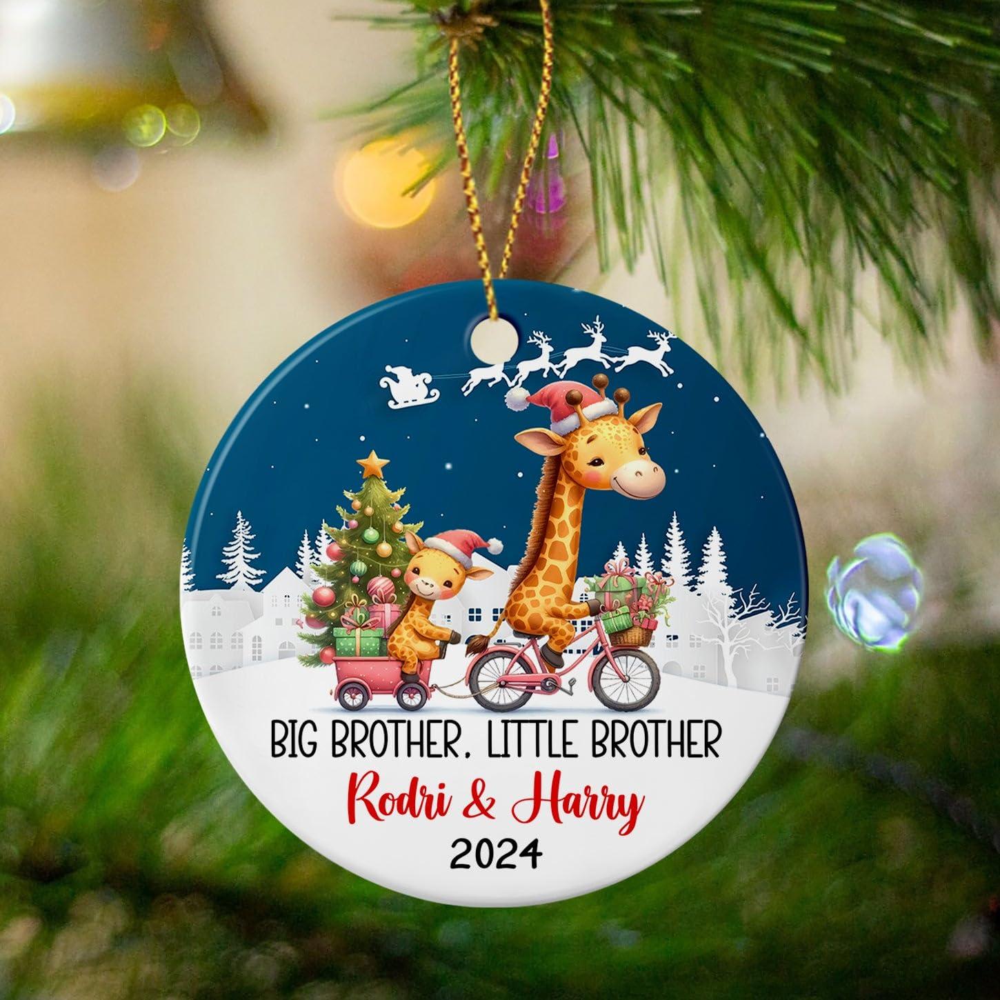 Ciciron Customized Name Giraffe Sibling Ceramic Christmas Ornament 2024, Big Brother & Little Brother Giraffe Ornament, Personalized Sibling Giraffe Ornament, Big Brother Little Brother Ceramic Ornament Gift