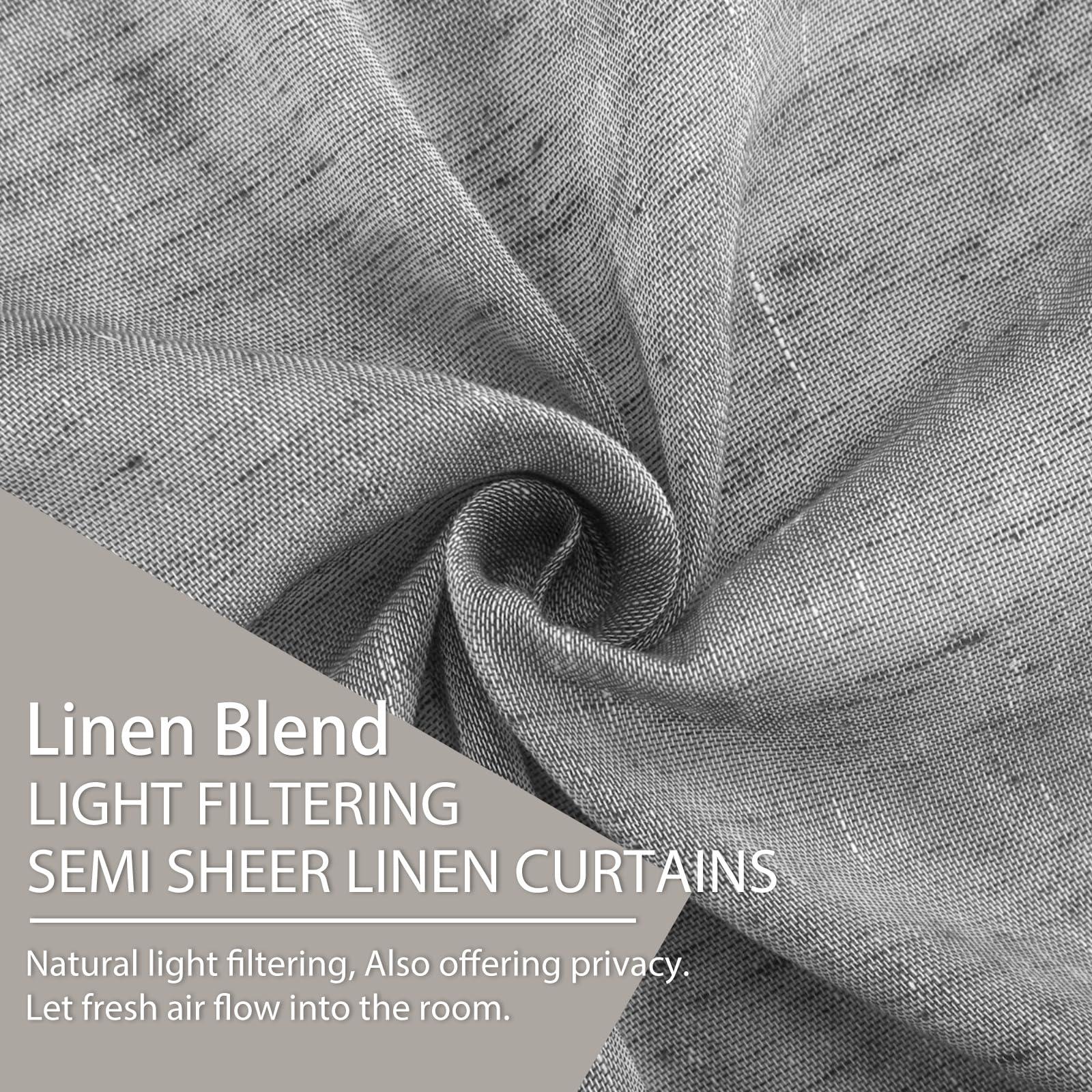 LOYOLADY LOYOLADY Sheer Linen Sheer Curtains for Bedroom, Grey Sheer Curtains 96 inches Long, Grommet Farmhouse Sheer Curtains for Living Room, Set of 2 Panels 52" W x 96" L