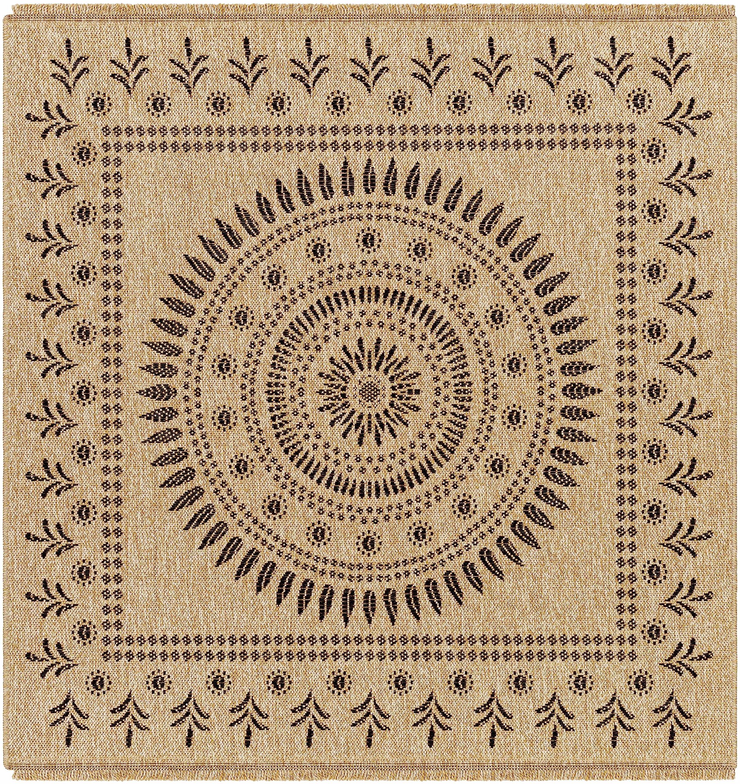 BoutiqueRugs BoutiqueRugs Beata Traditional, Transitional Area Rug - Outdoor Safe - Tan, Black White, White Tonal - 5'1" Square