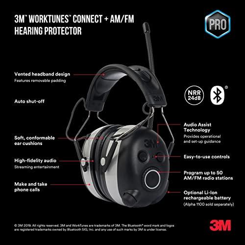 3M 3M WorkTunes Connect + AM/FM Hearing Protector with Bluetooth Technology, Ear protection for Mowing, Snowblowing, Construction, Work Shops
