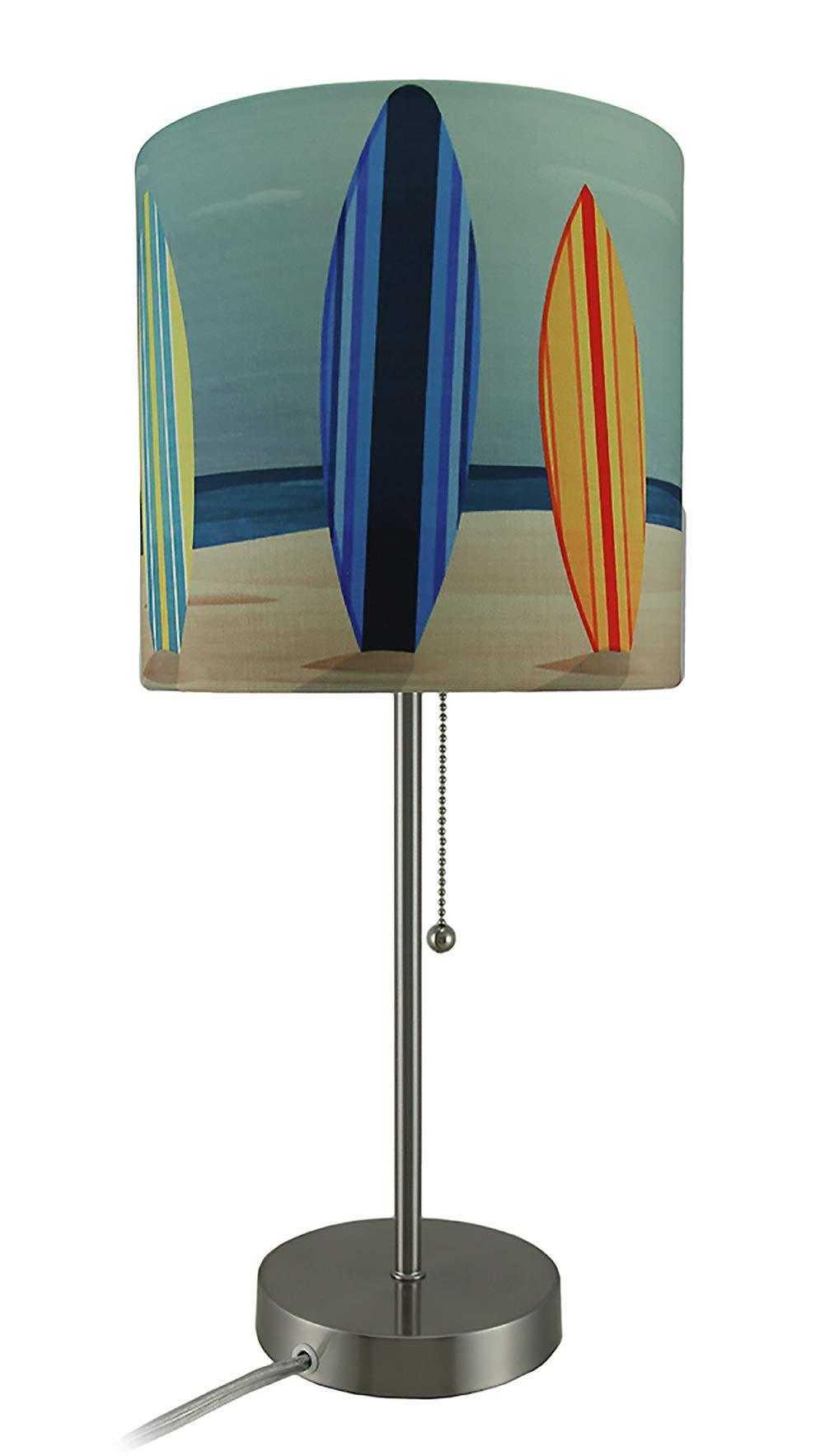 Zeckos Zeckos 18-Inch Stainless Steel Surfboard Table Lamp, a Perfect Beach-Themed Decor Accent with Captivating Beach Surfboard Shade, Ideal for Living Rooms and Bedrooms