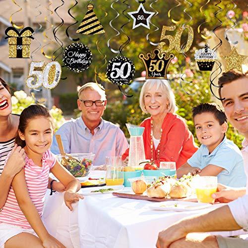 Blulu Blulu 50th Birthday Party Foil Hanging Swirls Decorations Ceiling Glitter Celebration 50th Hanging Swirls Cutouts Ornaments for Men Women 50 Years Old Party Supplies, 30 Pcs