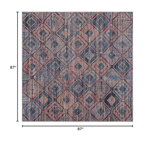 Rugs.com Rugs.com Sisu Collection Washable Rug 7 Ft Square Blue Flatweave Rug Perfect for Living Rooms, Kitchens, Entryways