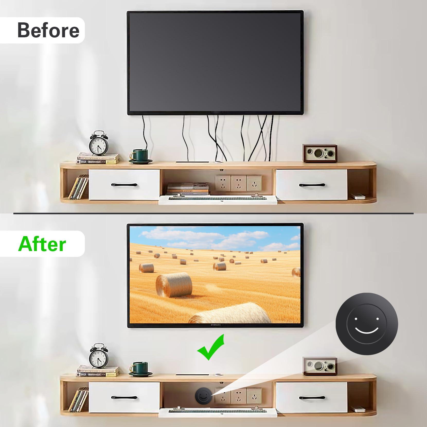 Julaiwy in Wall Cable Management Kit, TV Cord Hider for Wall Mounted TV Wire Hider for Wall, 2 Pack Pass Throughs Include a Drywall Hole Saw Drill Attachment for Easy Install Grommet - Black