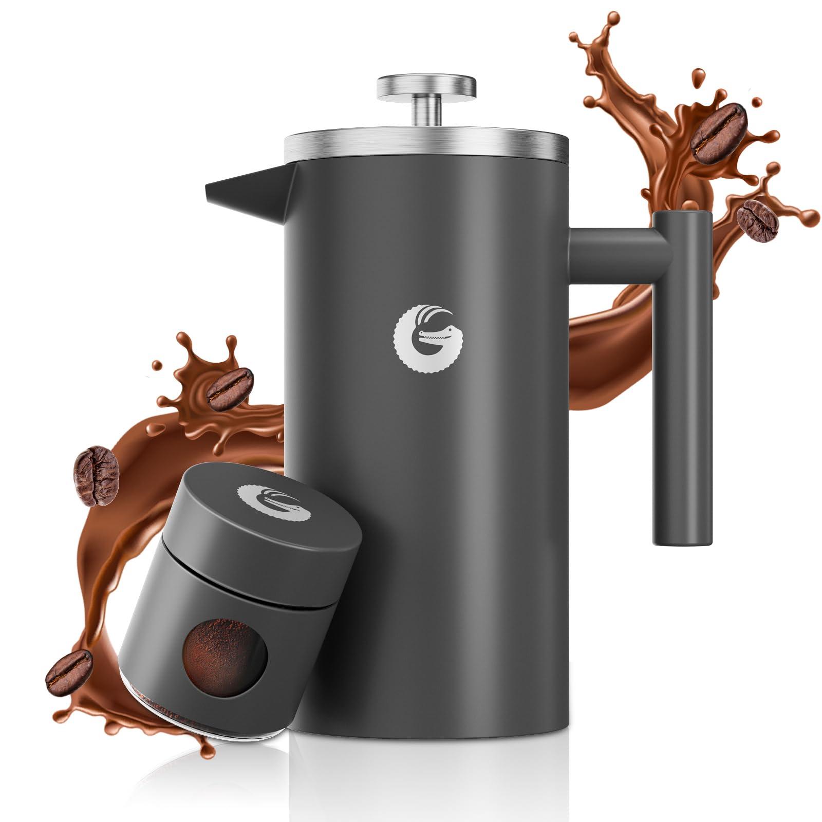 Coffee Gator Coffee Gator French Press Coffee Maker - 34ozThermal Insulated Brewer Plus Travel Jar - Large Capacity, Double Wall Stainless Steel - Gray