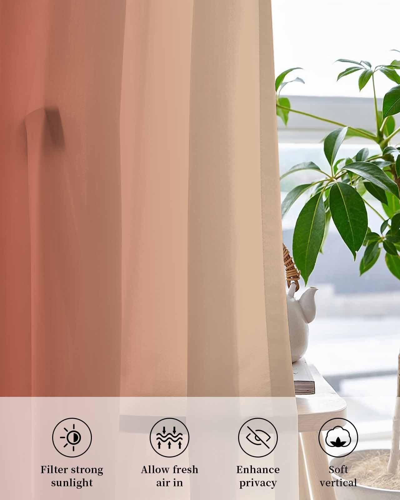 Onekaccu Burnt Orange Sheer Curtains 54 Inch Length 2 Panels Set, Modern Minimalist Gradient Solid Color Grommet Kitchen Curtains Sheer Window Curtain for Living Room Bedroom Light & Airy Privacy Drapes 52x54