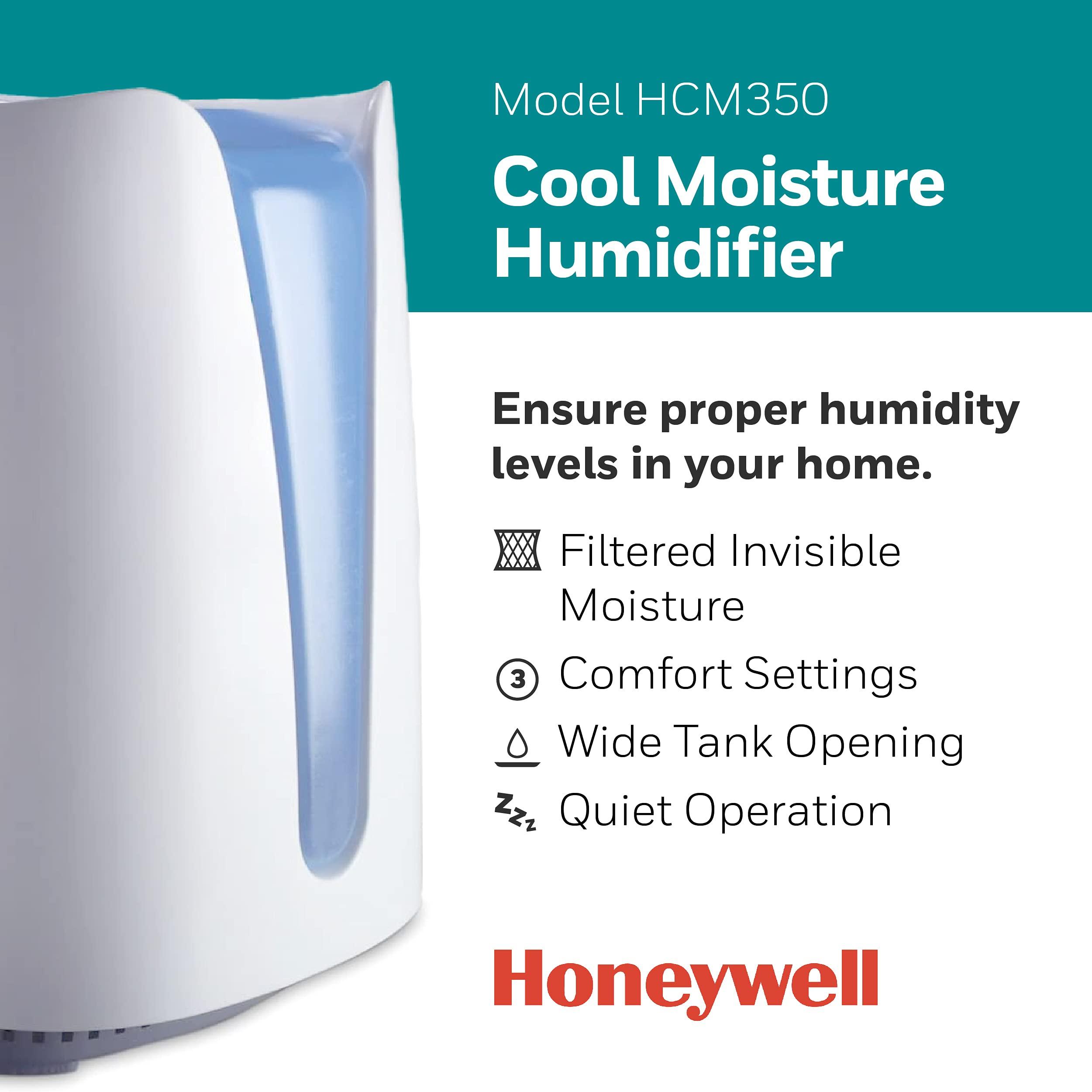 Honeywell Honeywell Cool Moisture Humidifier, Medium Room, 1 Gallon Tank, White Invisible Moisture Humidifier for Baby, Kids, Adult Bedrooms Quiet and Easy to Clean with UV Technology for Everyday Comfort