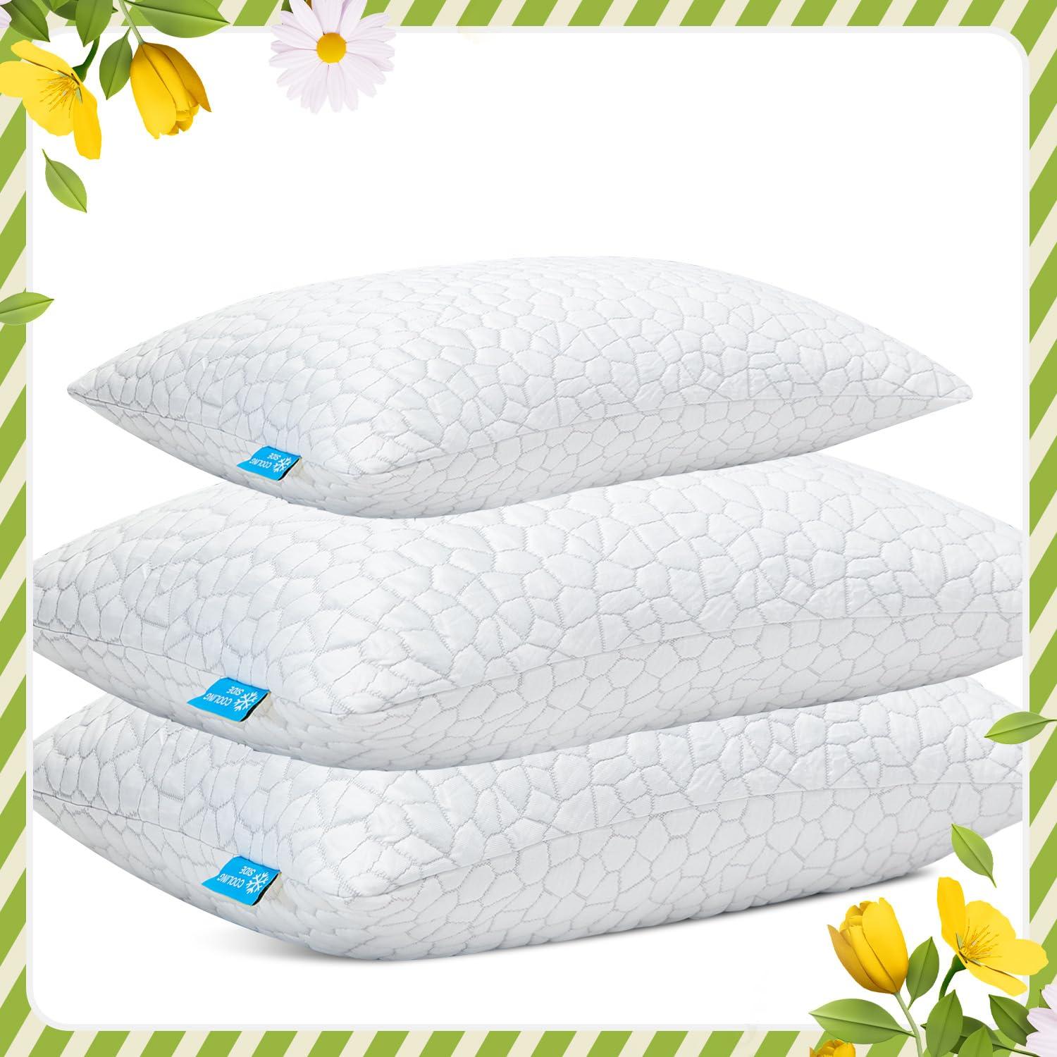 QUTOOL QUTOOL Cooling Pillows for Sleeping 3 Pack, Shredded Memory Foam Bed Pillows King Size Set of 2 and Standard Size Pillow 1 Pack