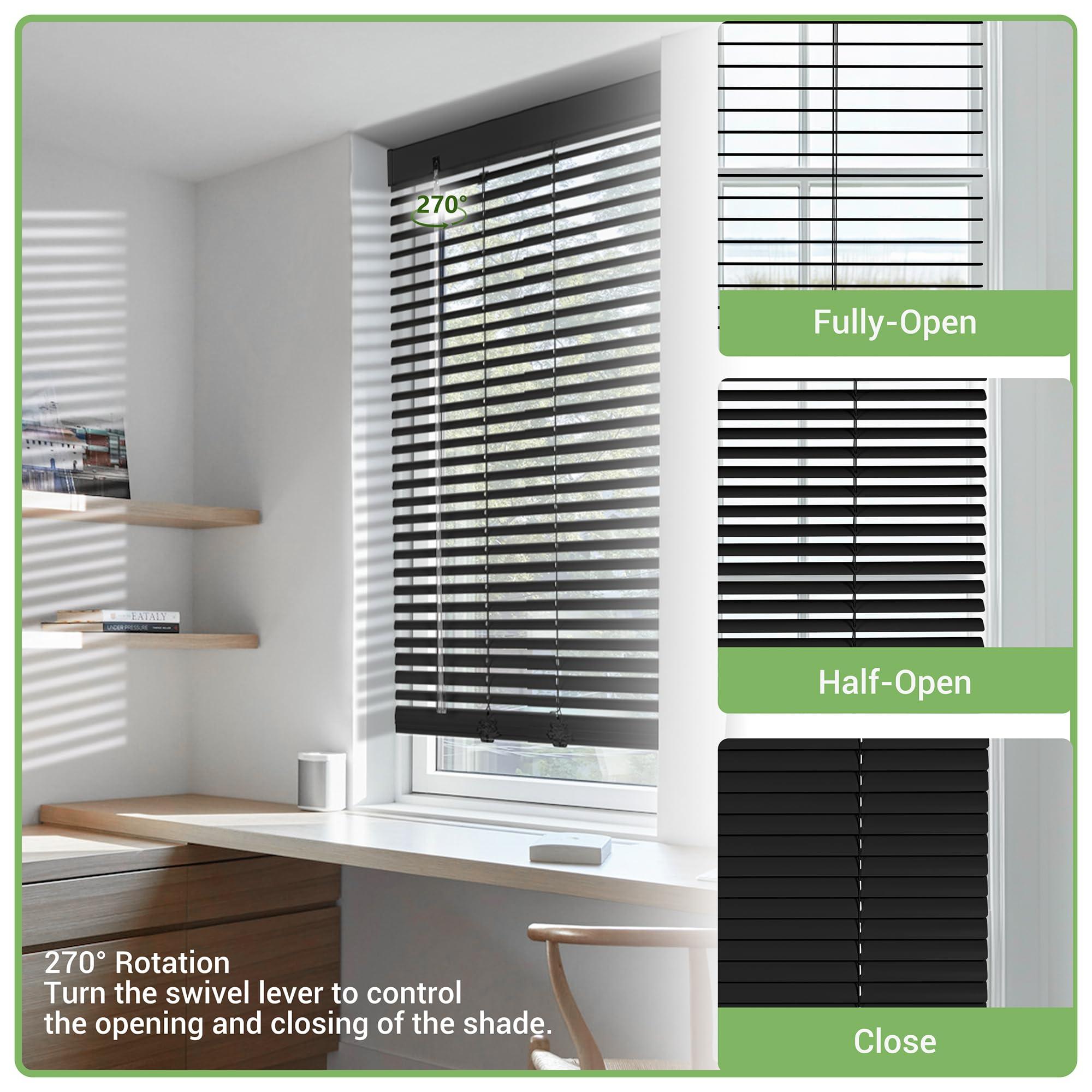 Boolegon Boolegon Aluminum Mini Blinds Cordless Venetian Blind New 1 Inch Metal Slat Horizontal Blinds Anti-UV Waterproof Venetian Windows Blind for Office Home, Black, 35" W x 64" H