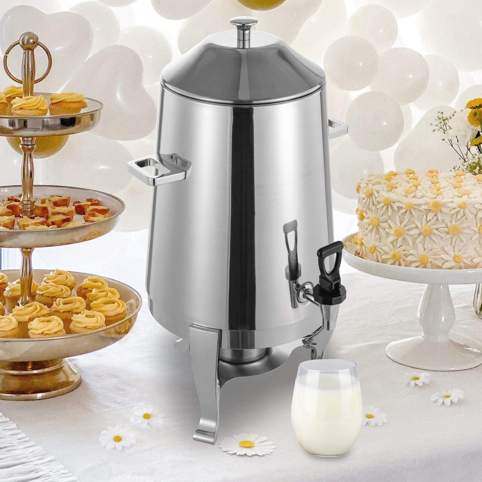 WOQLIBE 3.5 Gallon Hot Beverage Dispenser, Stainless Steel Insulated Beverage Dispenser w/Spigot & Electric Heating Board for Party Home Hotel Restaurant (Silver)