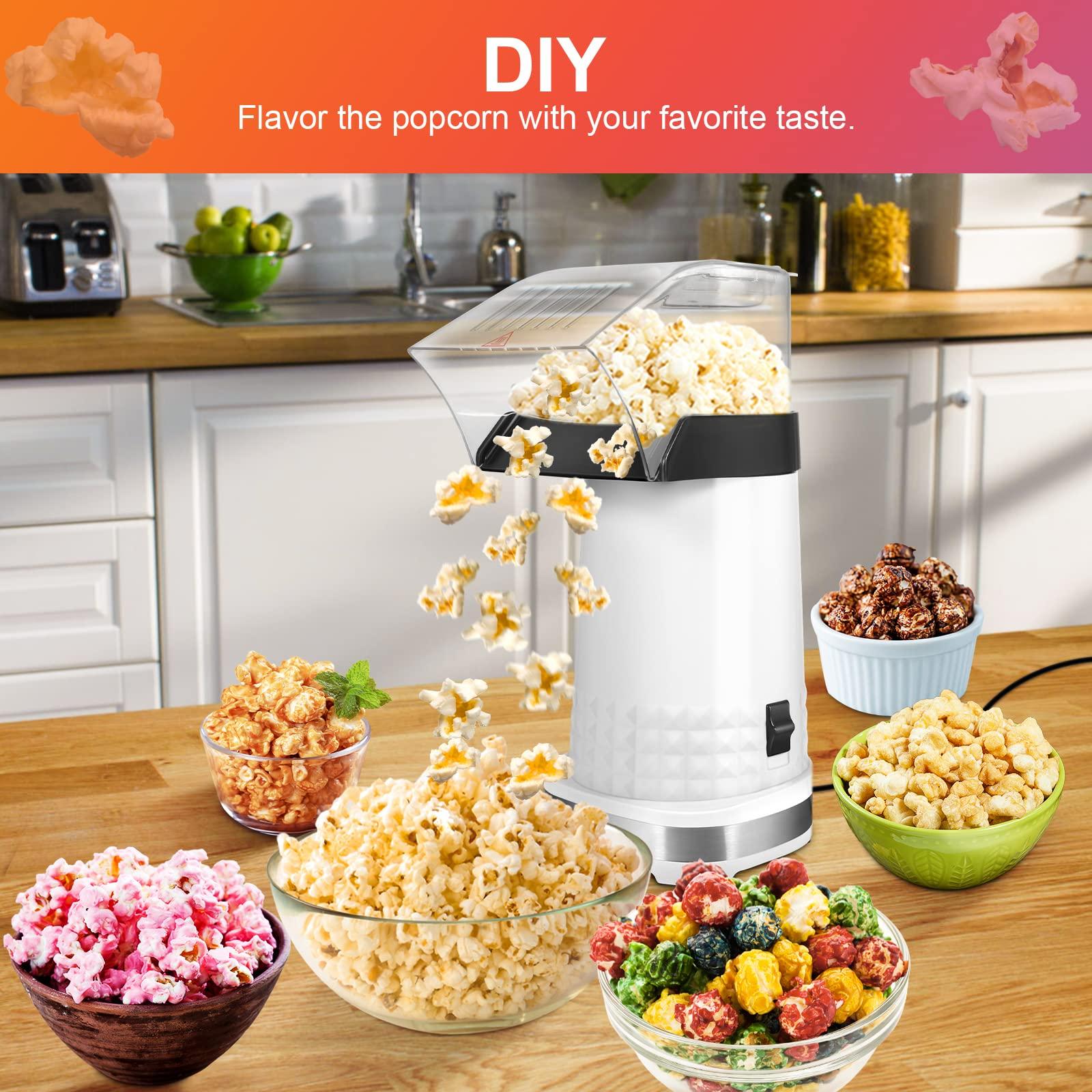 KodaQo Popcorn Maker, 1200W Hot Air Popcorn Popper Machine with Measuring Cup and Top Lid, 2 Minutes Fast, ETL Certified, No Oil Healthy Snacks for Kids, Suitable for Home, Family, Party, Movie Theater