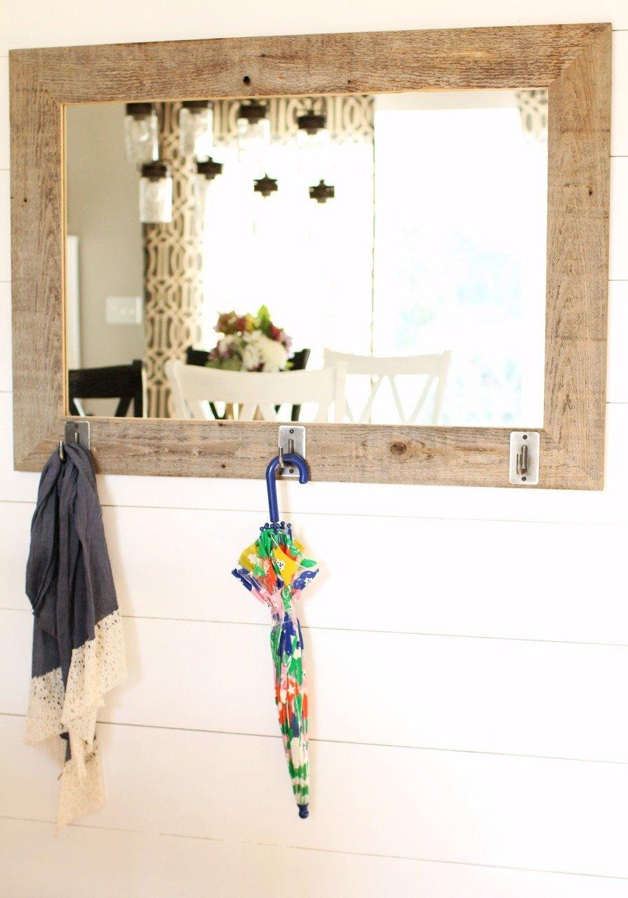 My Barnwood Frames MyBarnwoodFrames - Rustic Reclaimed Barn Wood Mirror with Iron Hooks (Coat Rack) (18x22 Inches, 3 Hooks)
