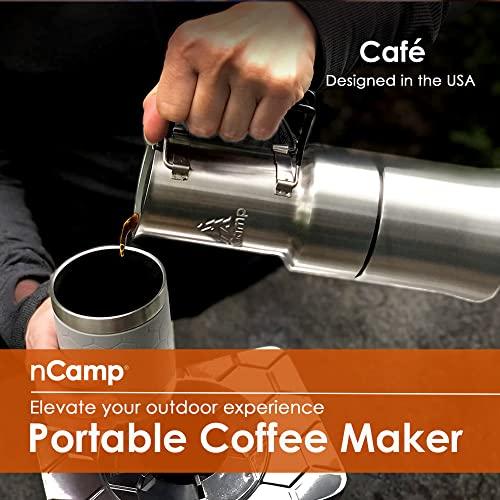 nCamp nCamp - Caf, Portable Coffee Maker, Portable Espresso Machine, Compact Camping Coffee Maker, Stainless Steel Travel Coffee Maker with Camping Coffee Cup, Reusable, 12 oz