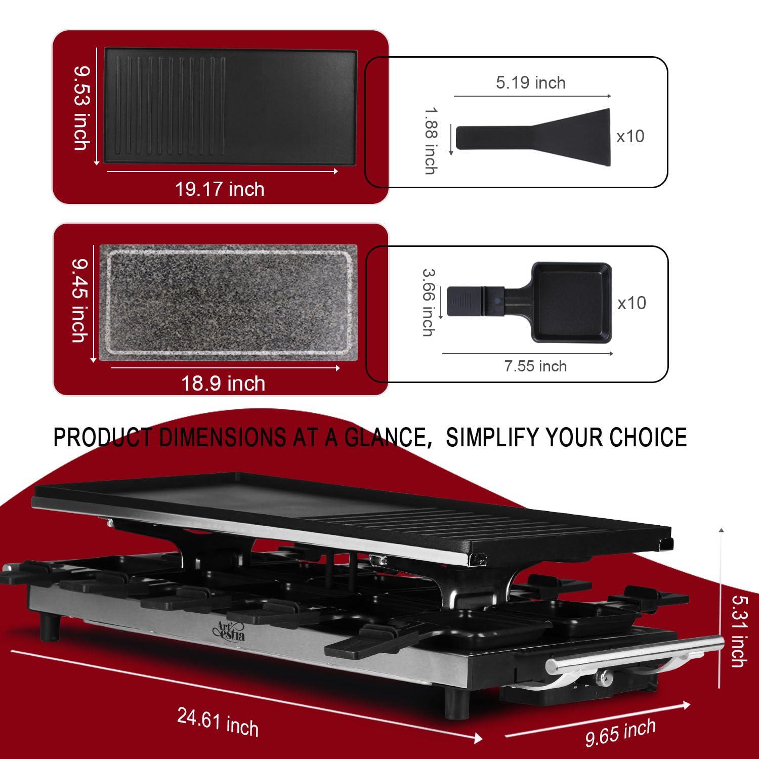 Artestia Artestia 1500W Large Size Raclette Cheese Grill Adjustable Temperature Korean BBQ Grill, Cheese Raclette with Grill Stone and Non-Stick Reversible Aluminum Plate for Parties Family