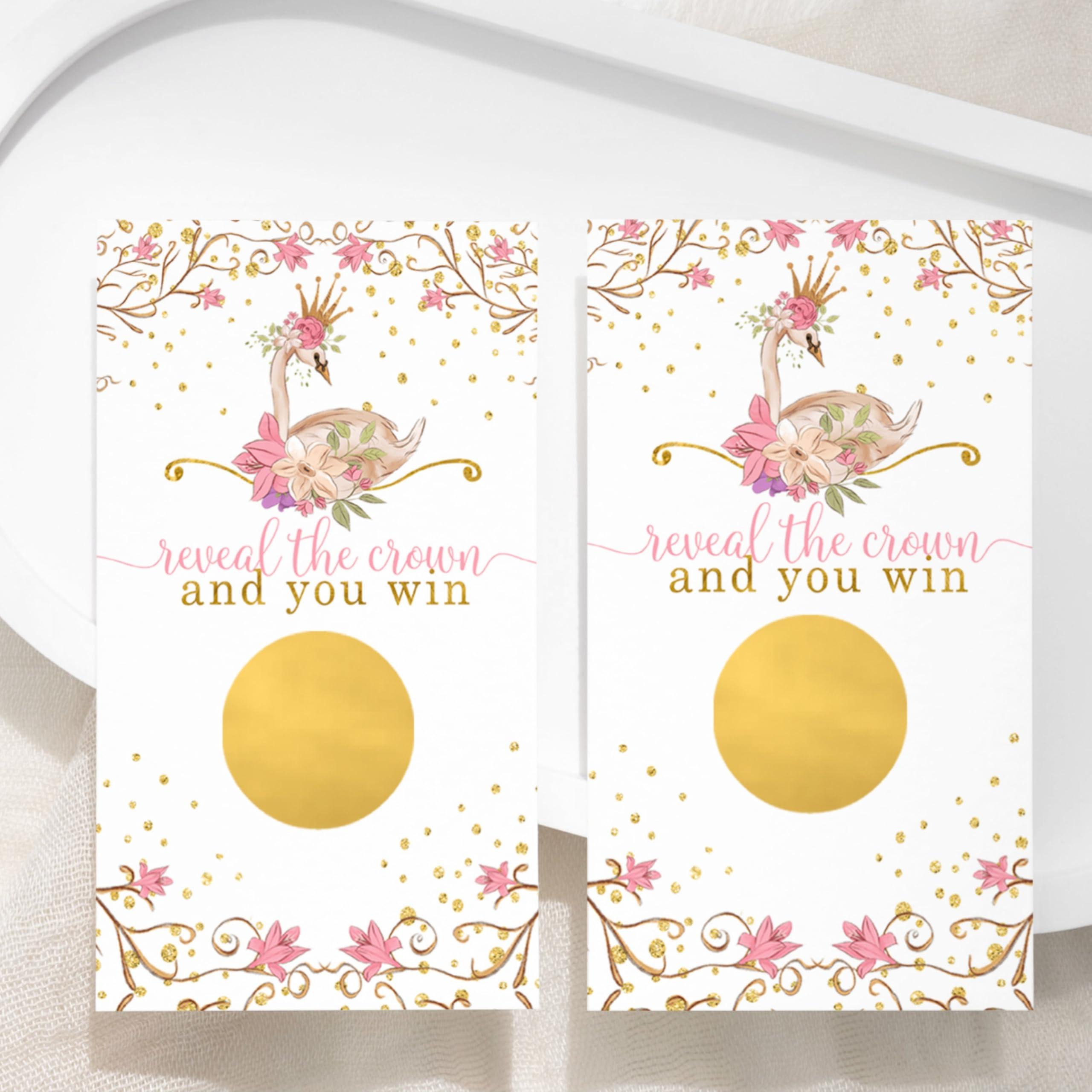 Paper Clever Party Paper Clever Party Swan Princess Baby Shower Games for Girl - 30 Cards - Fun Scratch Off Game Guest Activities to Reveal Prizes Favors Ideas Enchanting Theme Pink and Gold