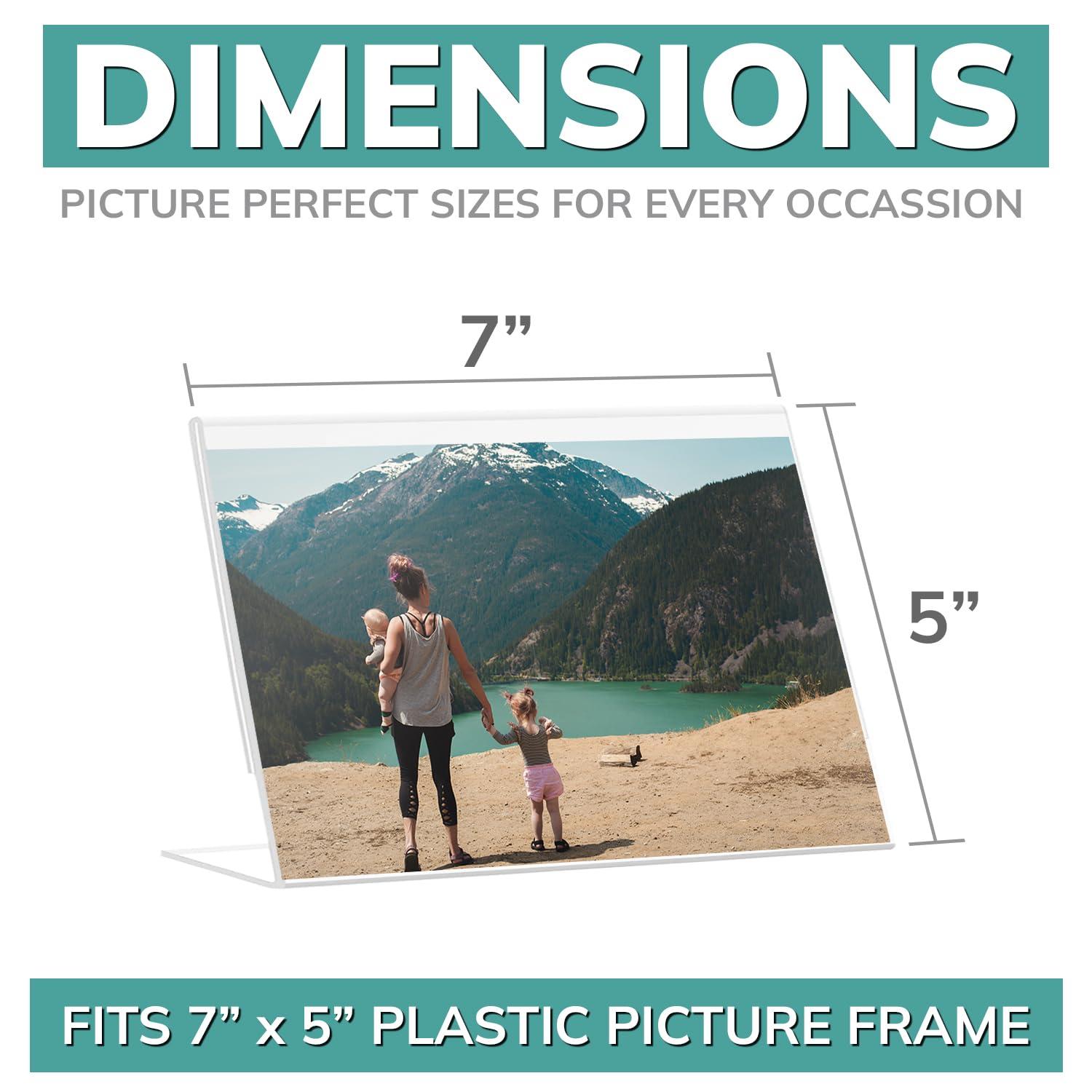 pbf PHOTO BOOTH FRAMES pbf 7x5 Acrylic Sign Holder | 7 x 5 Horizontal Stand Up Slanted Sign Holder | Acrylic Stands for Display | Clear Picture Frame, Menu Table Top Stand, Plastic Flyer Holder (12-Pack)