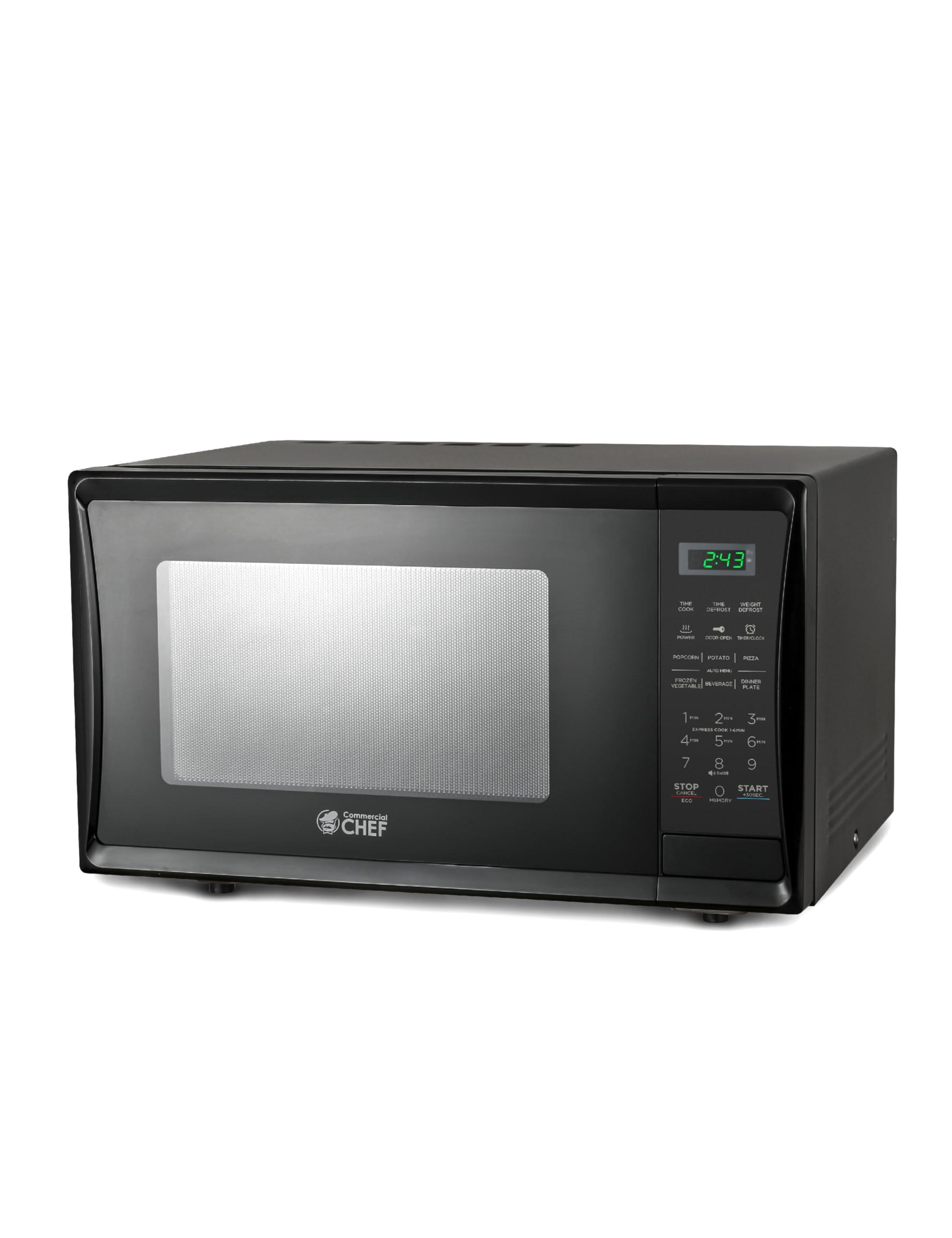 Commercial CHEF COMMERCIAL CHEF 1.1 Cu Ft Microwave with 10 Power Levels, Microwave 1000W with Push Button Door Lock, Countertop Microwave with Microwave Turntable and Digital Controls, Black