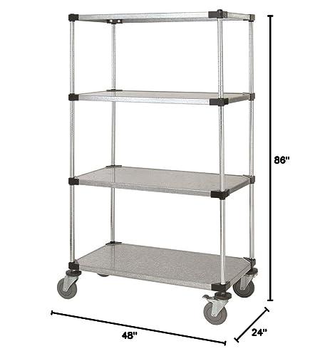 Omega 24" Deep x 48" Wide x 86" High 4 Tier Solid Galvanized Mobile Shelving Unit with 1200 lb Capacity