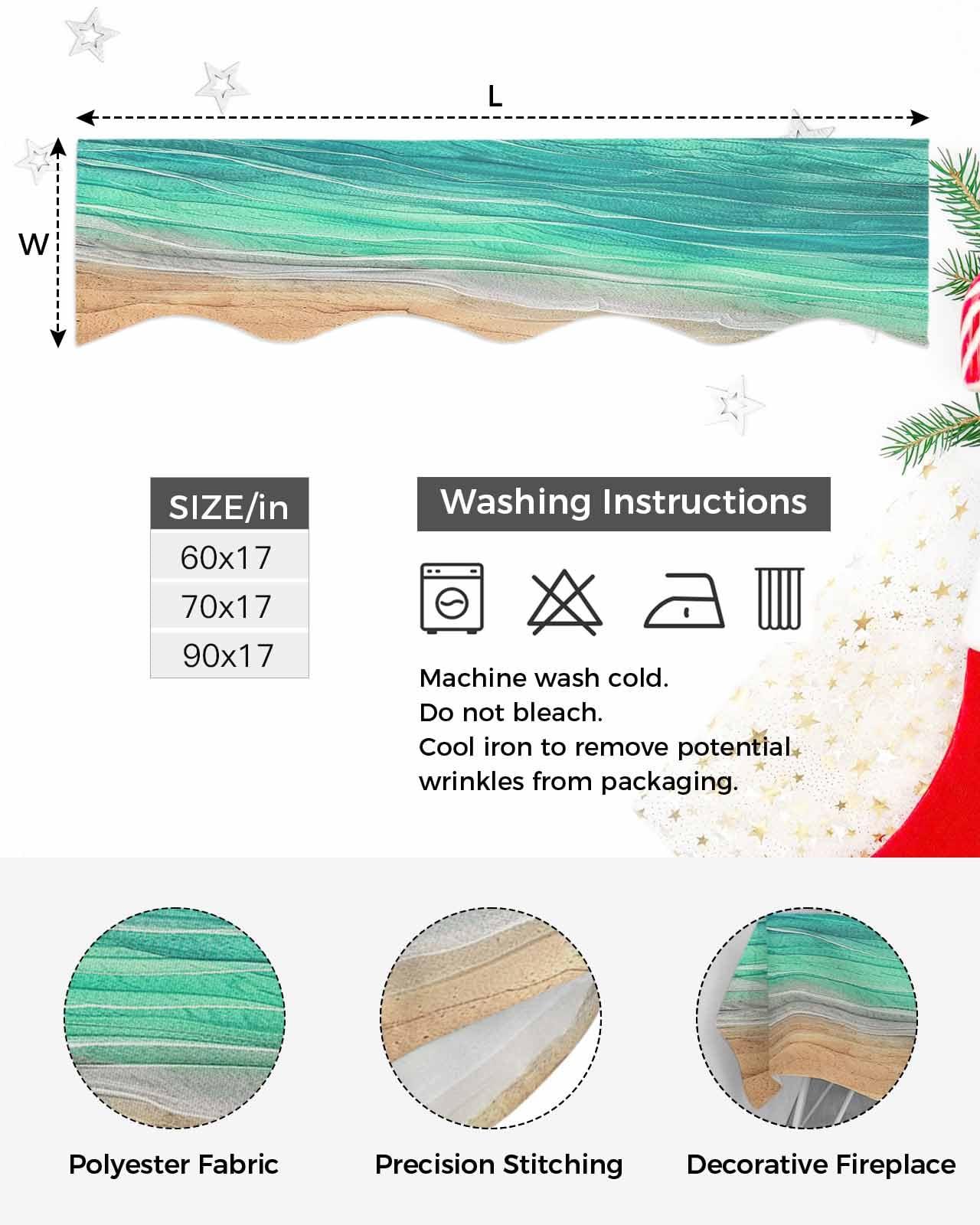 Victoroes Victoroes Ocean Sea Mantle Scarf 70 x 17 Inch, Beach Coastal Sea Waves Gradient Green Fireplace Mantel Scarf Mantle Cover Runner for Home Living Room Indoor Holiday Party Decor