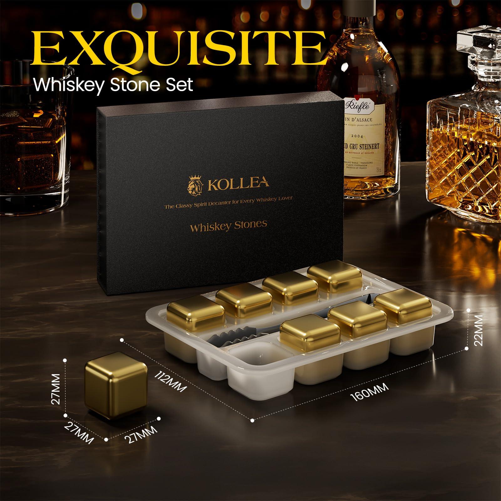 Kollea Kollea Whiskey Stones, 8 Pack Golden Stainless Steel Whiskey Chilling Rocks, Reusable Ice Cube for Drinking, Rum Cocktail Drink Accessories, Bartender Kit, House Warming Gifts New Home, Christmas