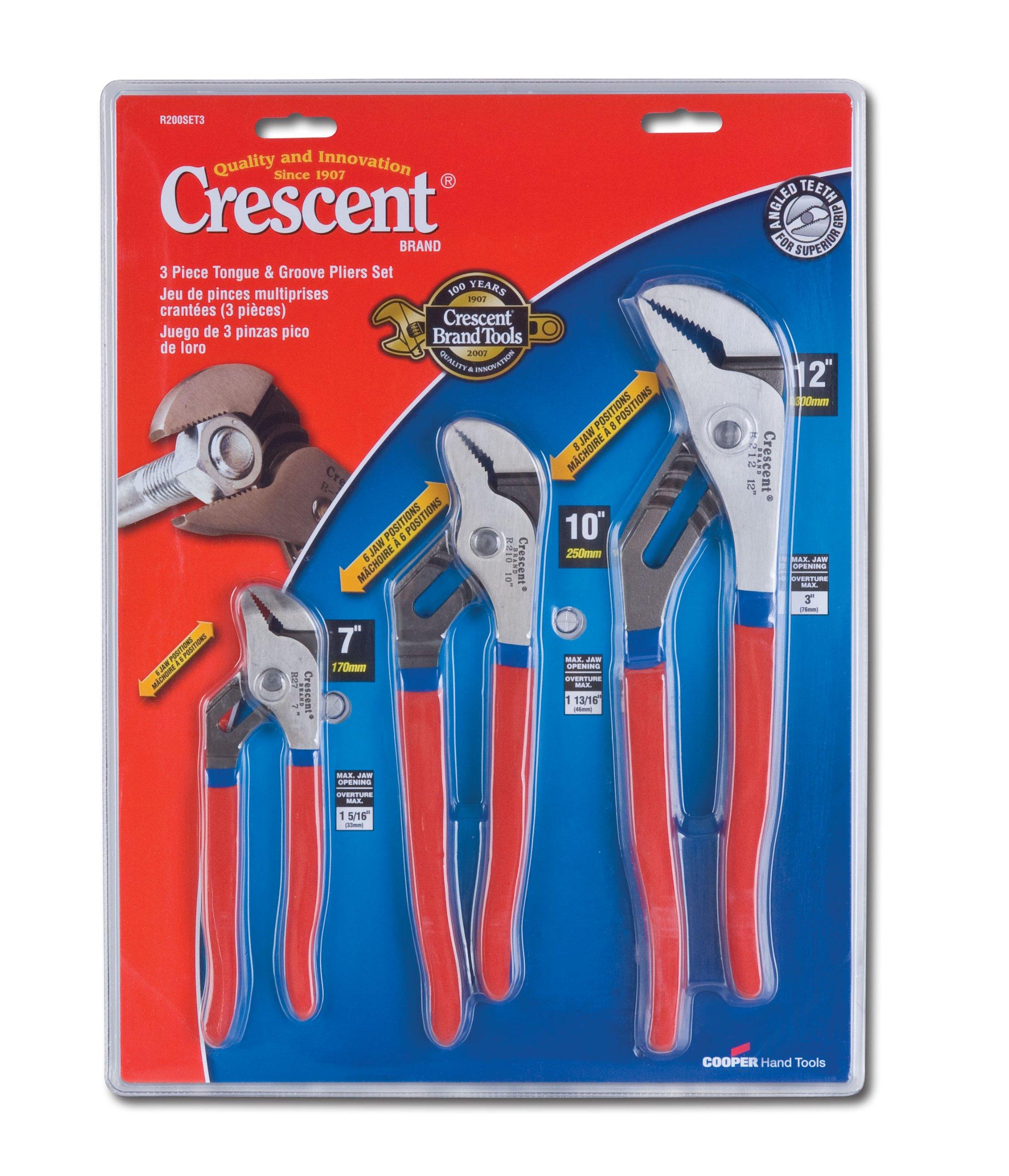 Crescent Crescent R200SET3 3 Piece 7-Inch, 10-Inch, and 12-Inch Tongue and Groove Plier Set