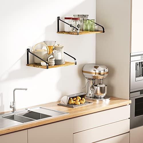 Love-KANKEI Love-KANKEI Floating Shelves Wall Mount Rustic Wood Wall Shelves with Large Storage L16.5 x W12 inch for Kitchen Living Room Bathroom Bedroom Set of 2 Carbonized Black