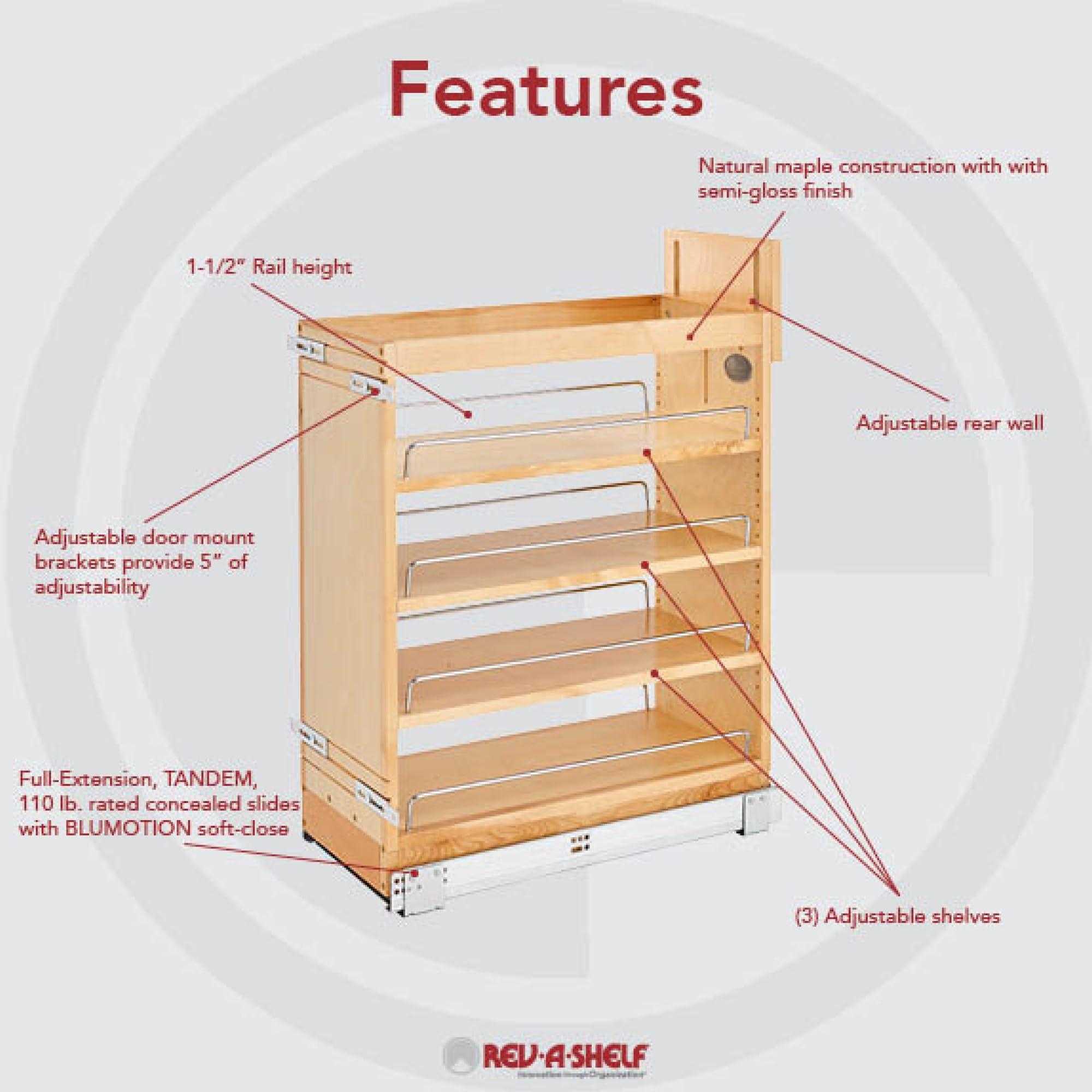 Rev-A-Shelf Rev-A-Shelf 10.25\" Pull Out Storage Organizer for Base Kitchen/Bathroom Cabinets w/Soft-Close Full Extension Slides & Adjustable Shelves, 448-BCSC-9C