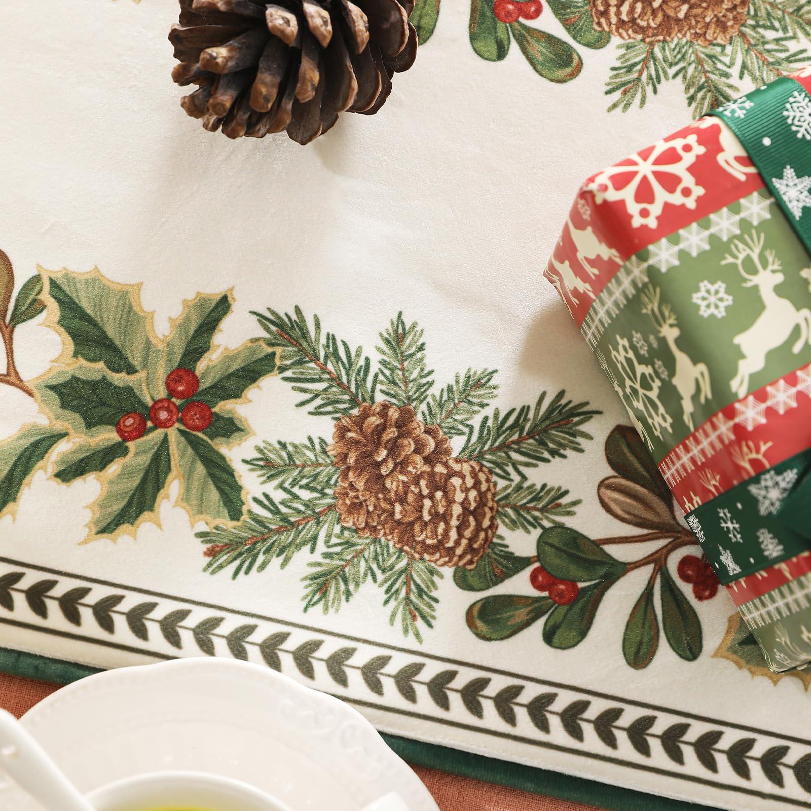 ISAENNE ISAENNE Designer Luxury Velvet Table Runner 118 Inches, Farmhouse Pine Cone Pattern Table Runners for Dining Tables, Decoration for Thanksgiving,Parties,Christmas,Banquet,New Year,16\"x118\"