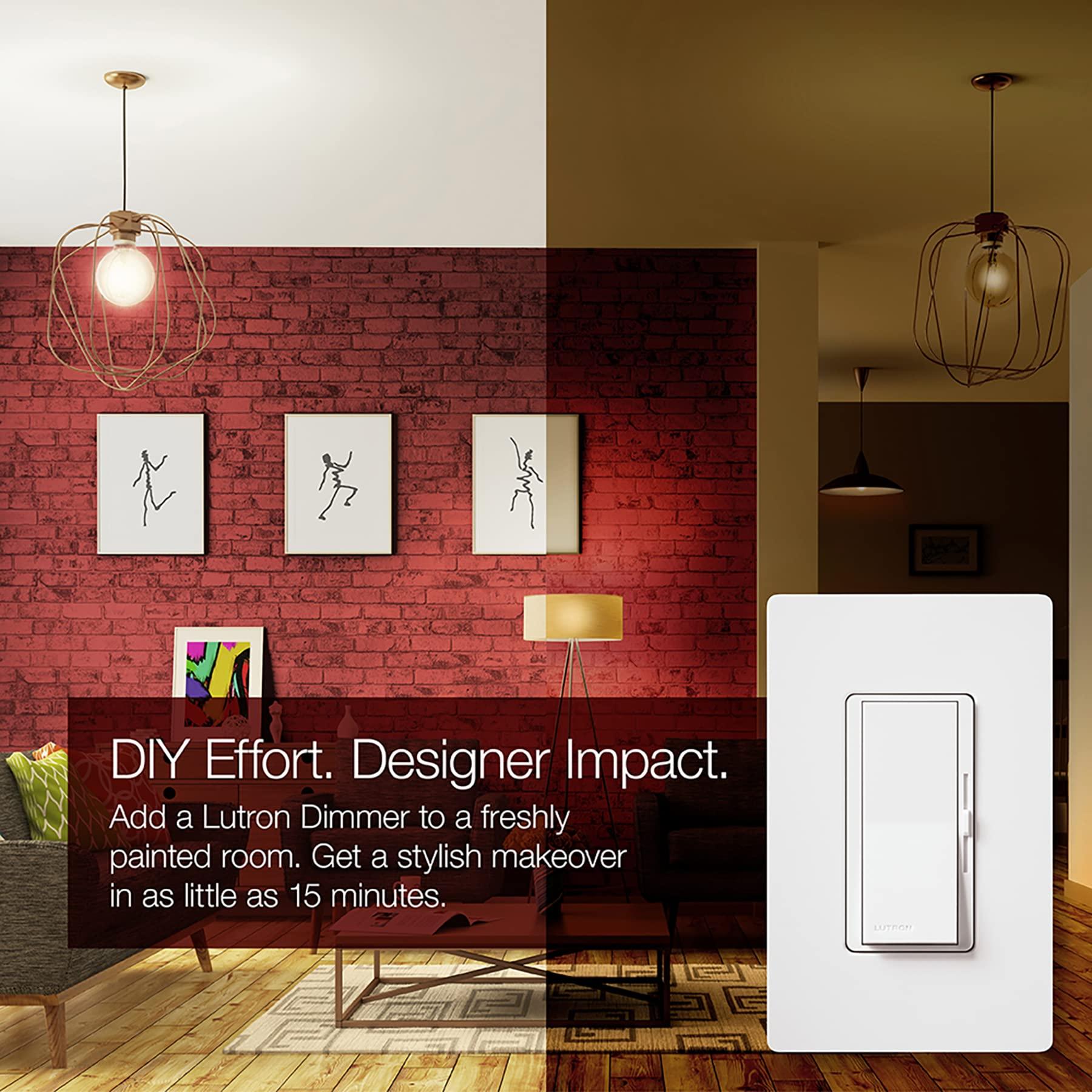 Lutron Lutron Diva Reverse-Phase (ELV) Dimmer Switch, 250W LED or 500W ELV, Single Pole/3-Way, 120V, Neutral Required, DVRP-253P-WH, White