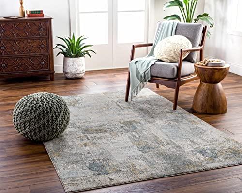 Hauteloom Hauteloom Elina Living Room, Bedroom Area Rug - Modern Abstract Boho Farmhouse - Contemporary Faded Distressed Carpet - Green, Gray, Brown - 5'3"-Round