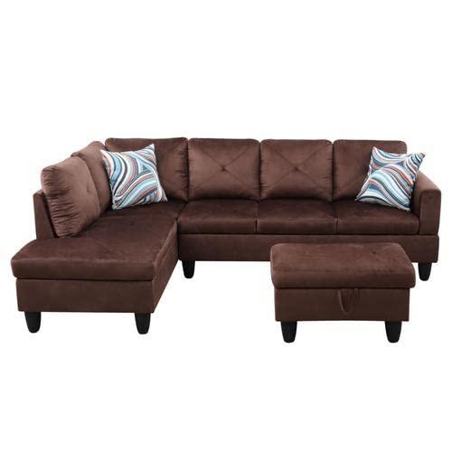 Ocstta Ocstta Microfiber Fabric Sectional Couch Set, Fabric L Shaped Couches for Living Room,Sectional Sofa Set with Storage Ottoman Apply to Apartment and Home (Sectional Couch+Ottoman) Brown