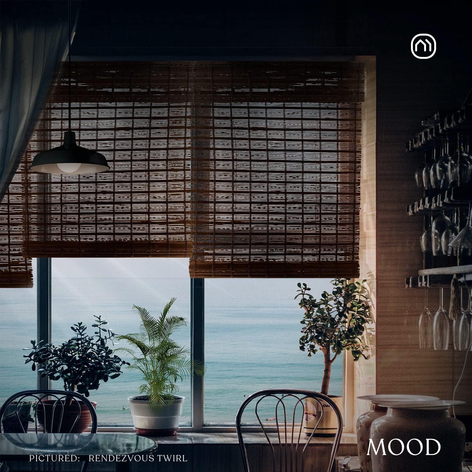 Mood MOOD Custom Bamboo Shades | Twirl | Top Down Bottom Up Cordless | Bamboo Roman Shades for Windows and Doors (Natural Woven) | Rendezvous Twirl (Sheer) | 38.5" W x 72" H