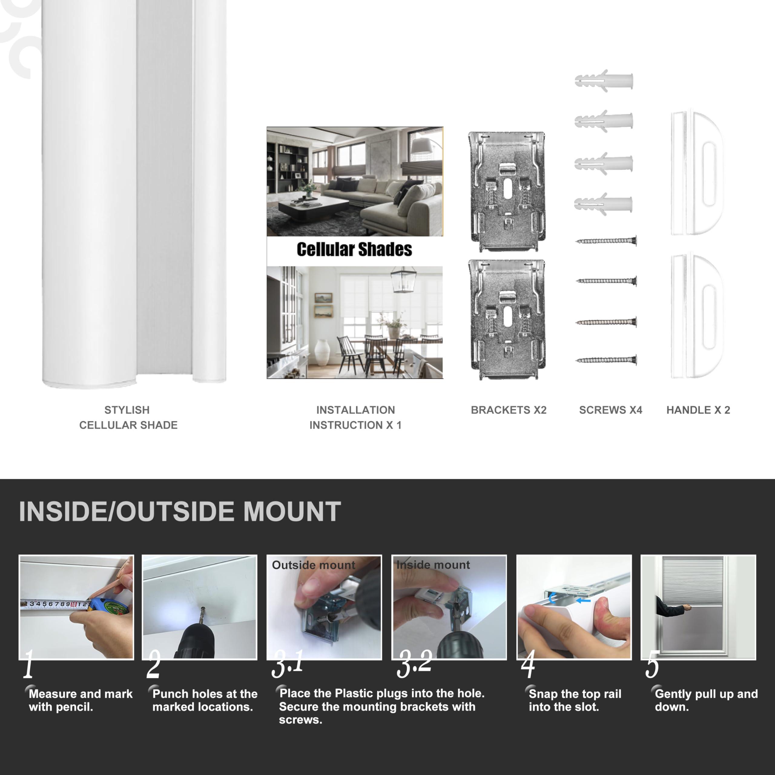 HOTSOON HOTSOON 1.8" Single Cell Blackout Cellular Shades Cordless Pull Down Cellular Blinds Thermal Insulated Honeycomb Blinds for Windows, Office, Blackout-White, 19" W x 78" H