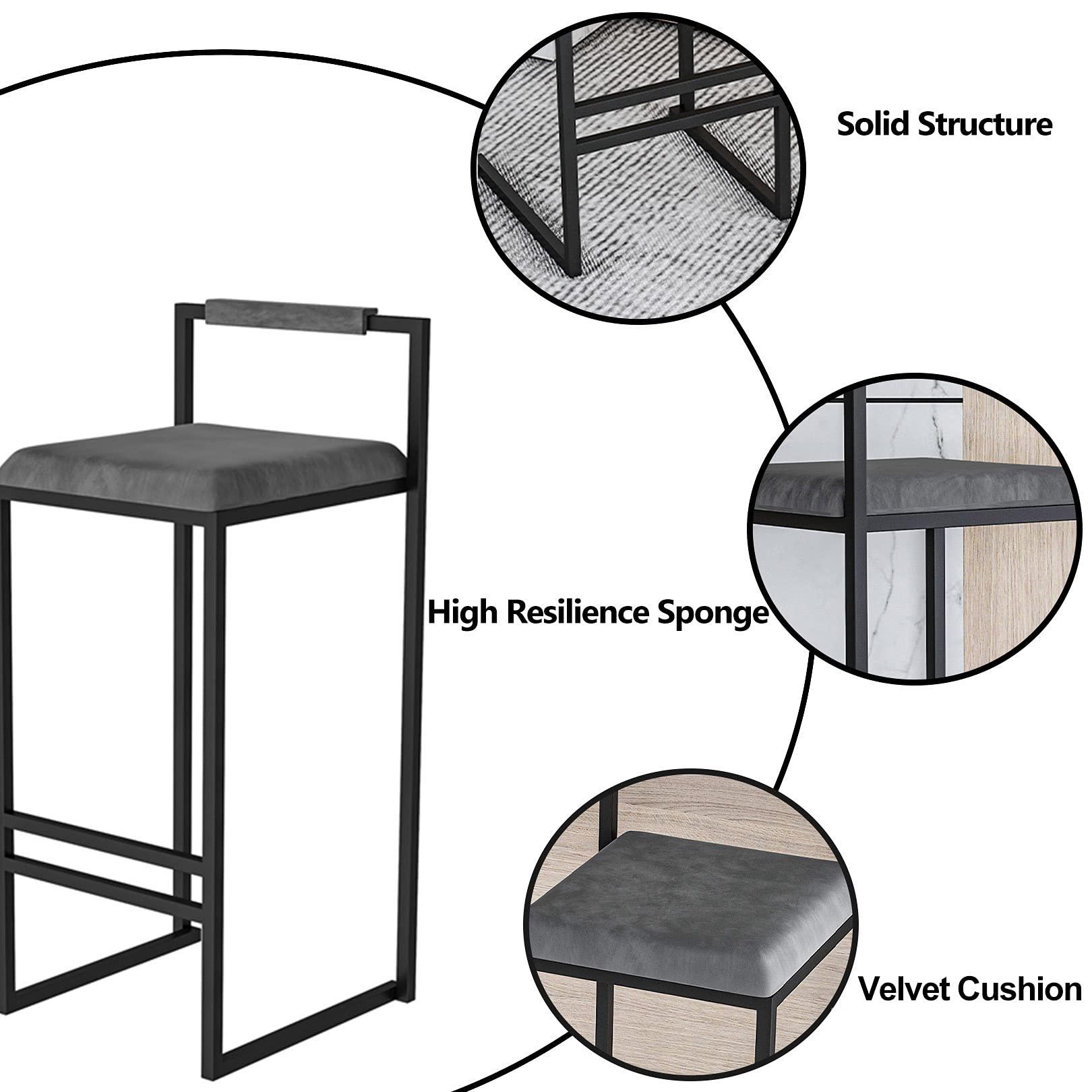 SYCARPET Bar Stools with Low Back Counter Stools for Kitchen Island, Dining Room and Living Room, Modern Designed Simple Square Pub Barstools(2pcs)