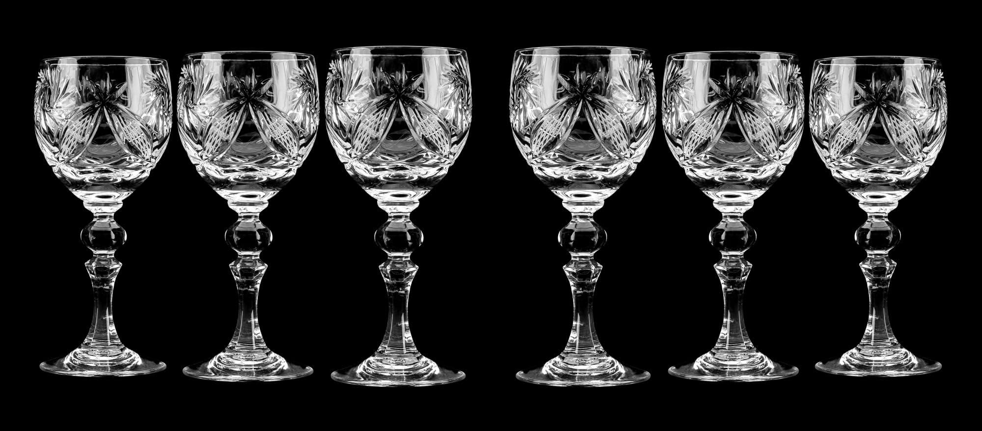 Belarus SET of 6 Russian CUT Crystal Shot/sherry Glasses on a Long Stem 65ml/2oz Hand Made