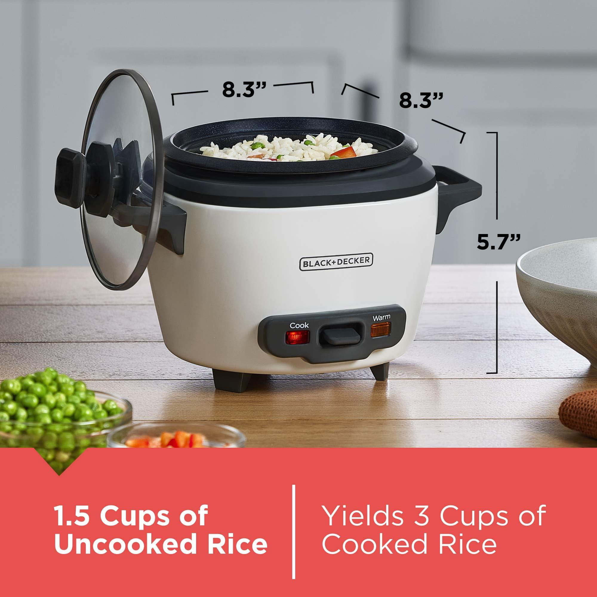 BLACK+DECKER BLACK+DECKER 3-Cup Rice Cooker, 1.5-cup Uncooked Rice, 3 Cups Cooked, Steaming Basket, Removable Non-Stick Bowl, One Touch