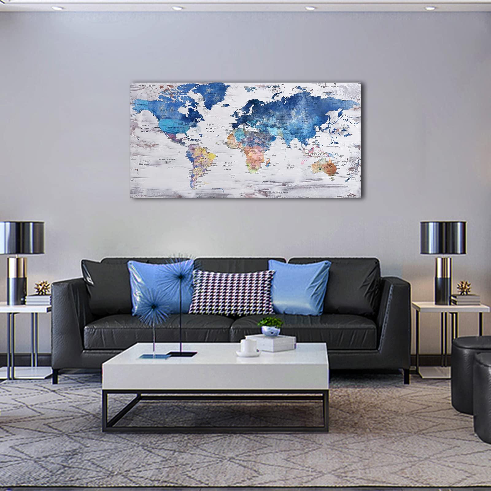 Pogusmavi Pogusmavi World Map Premium Canvas Art Print Office Wall Art Decor Large Maps Picture Artwork 24x48