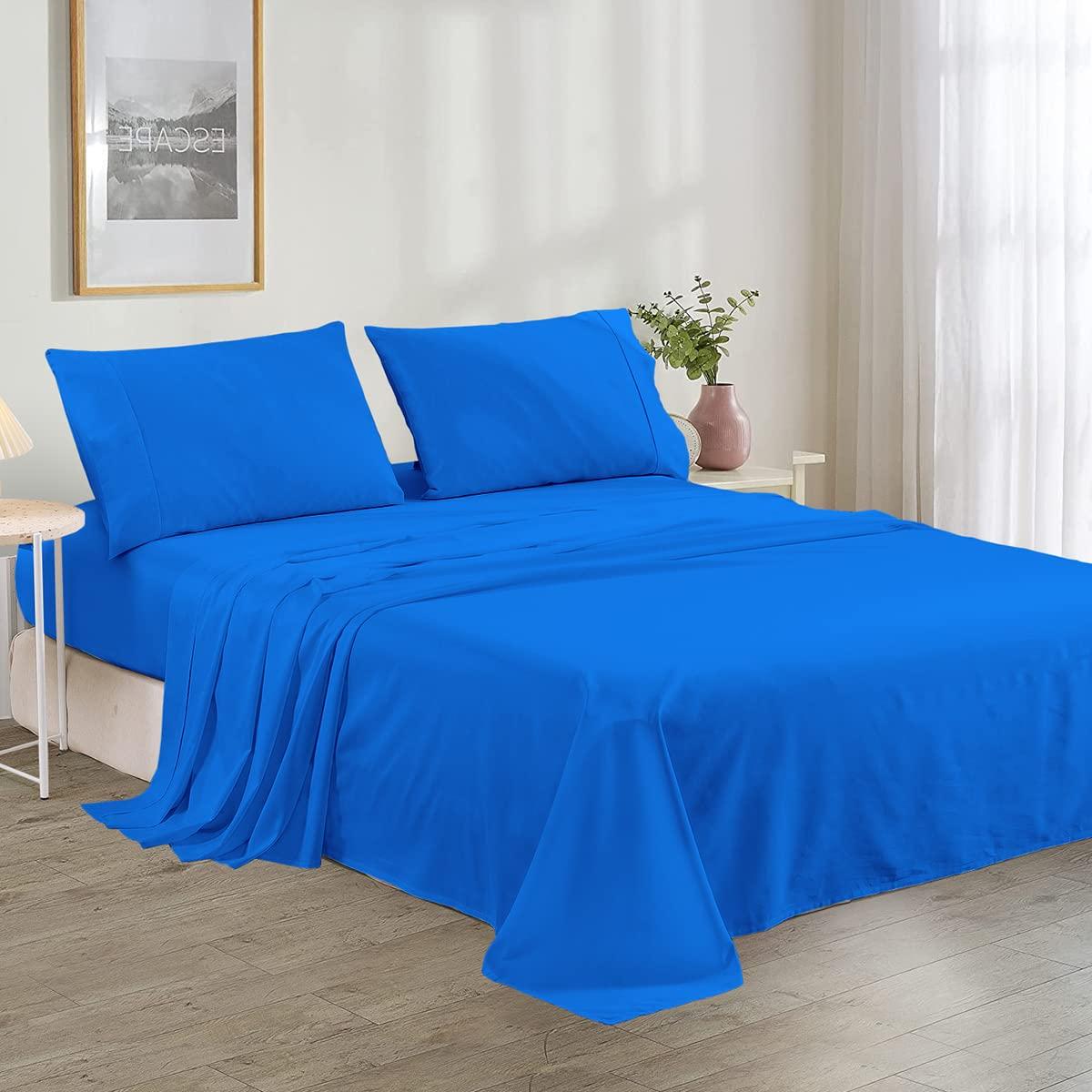 ROYAL ORGANIC SHEET 100% Organic Cotton Full/Double - 54\" X 75\"- Royal Blue Solid 4-Piece Sheet Set 500 Thread Count Breathable and Comfortable, Fits Mattress Up to 8-10 inches Deep Pocket