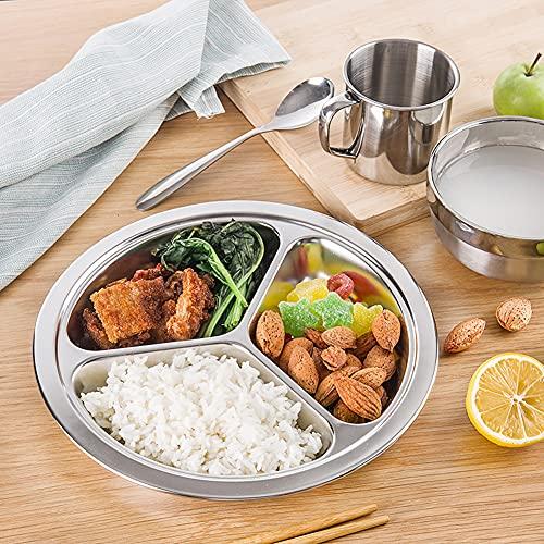 TEERFU TEERFU Stainless Steel Divided Plate Set: 3 Section Set of 2 Serving Trays Great for Camping,Lunch and Dinner Plates
